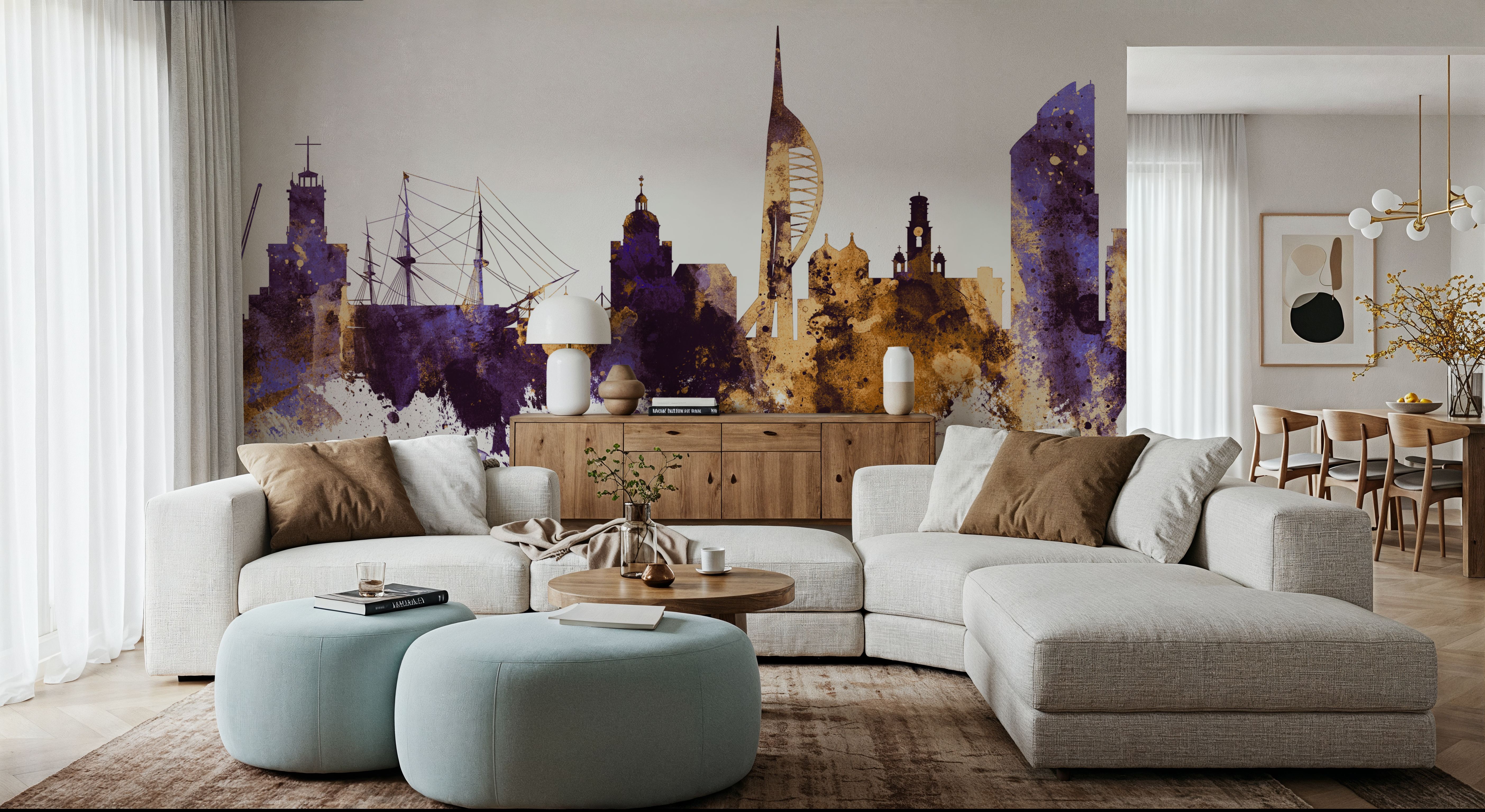 Portsmouth England Skyline Purple & Gold