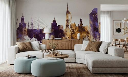 Portsmouth England Skyline Purple & Gold