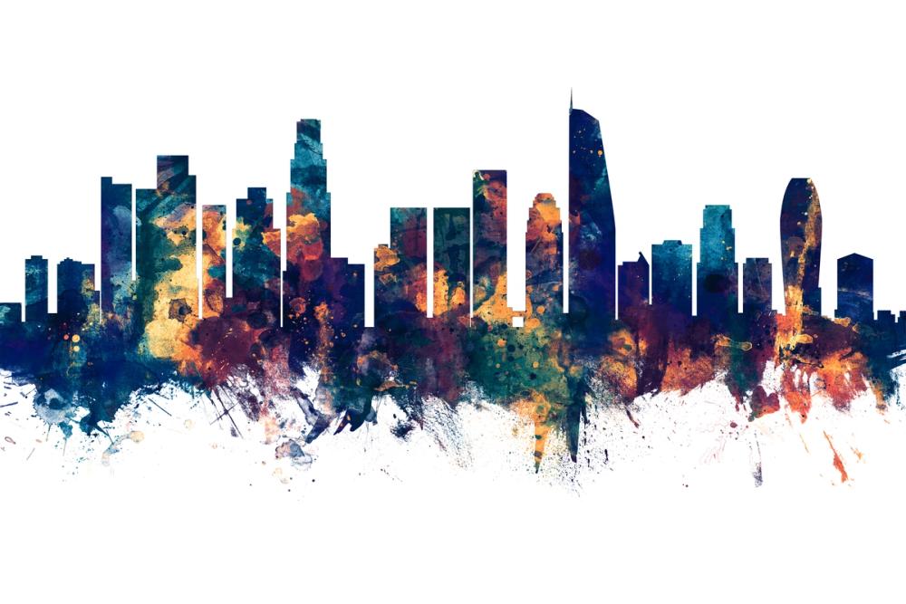 Los Angeles Skyline Blue & Bronze