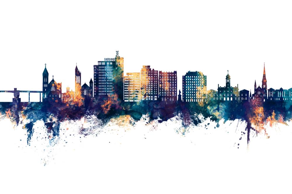 Portland Maine Skyline Blue & Bronze