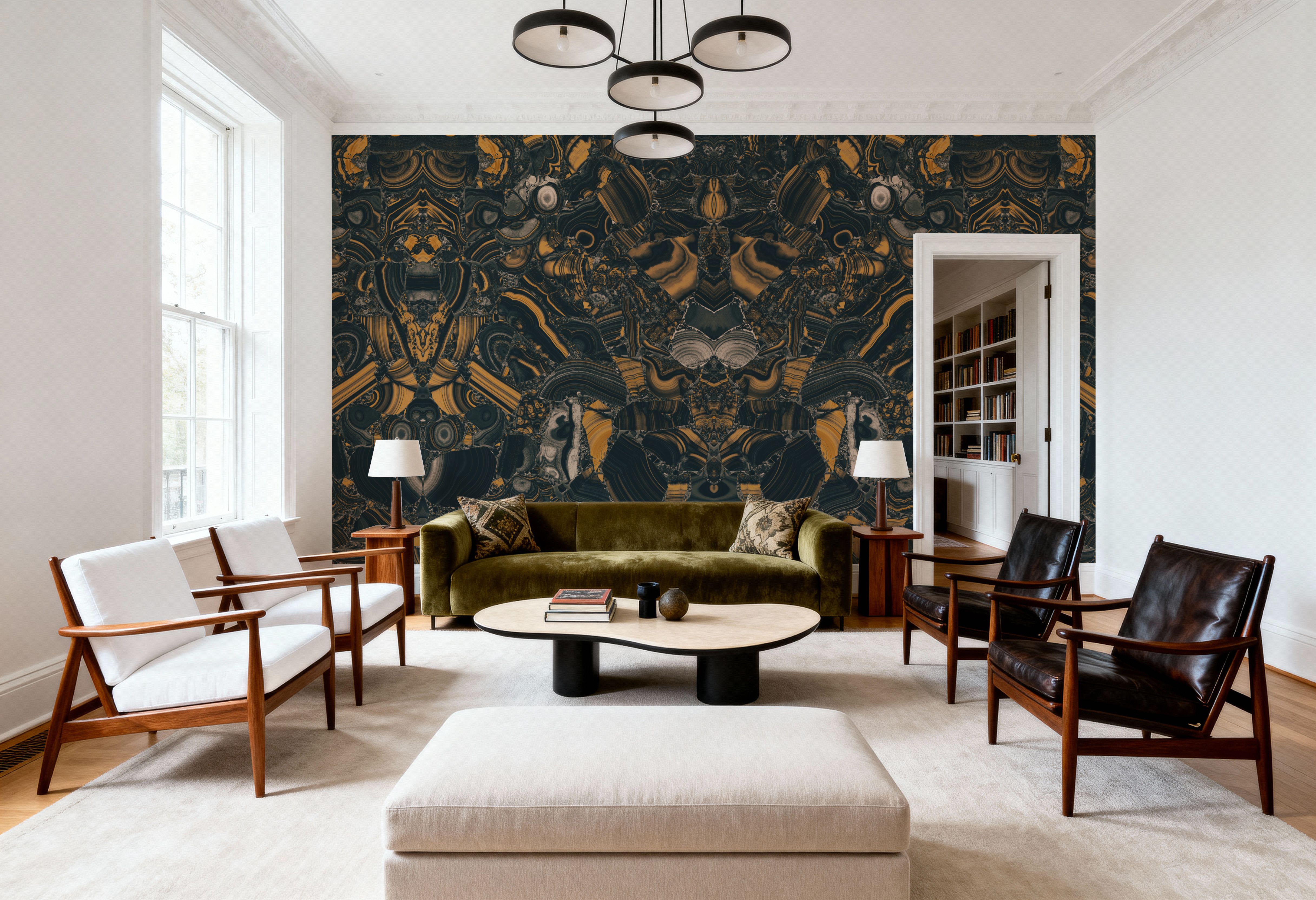 Malachite Vortex, Yellow, Papel pintado