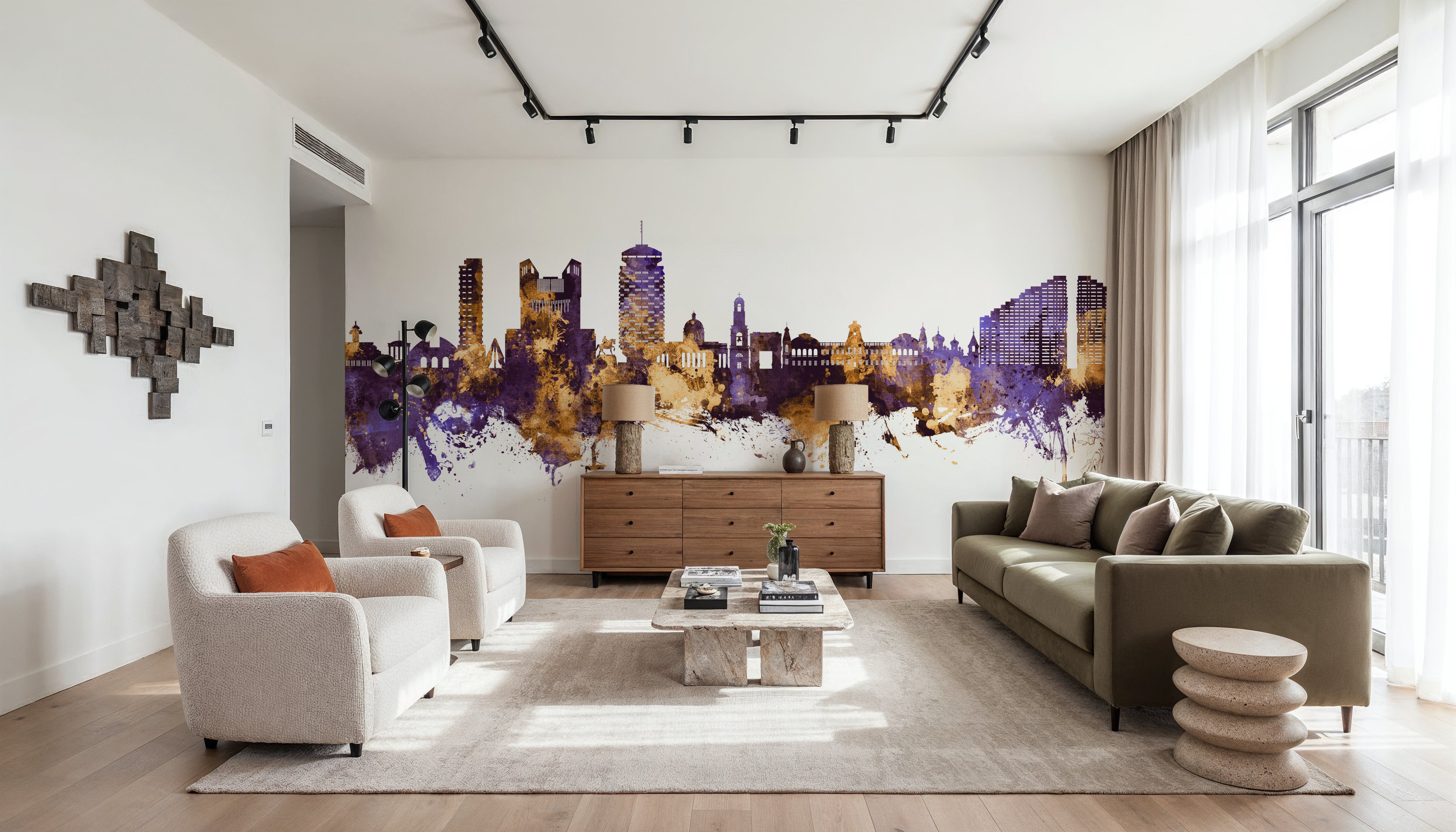 Chisinau Moldova Skyline Purple & Gold, Wallpaper