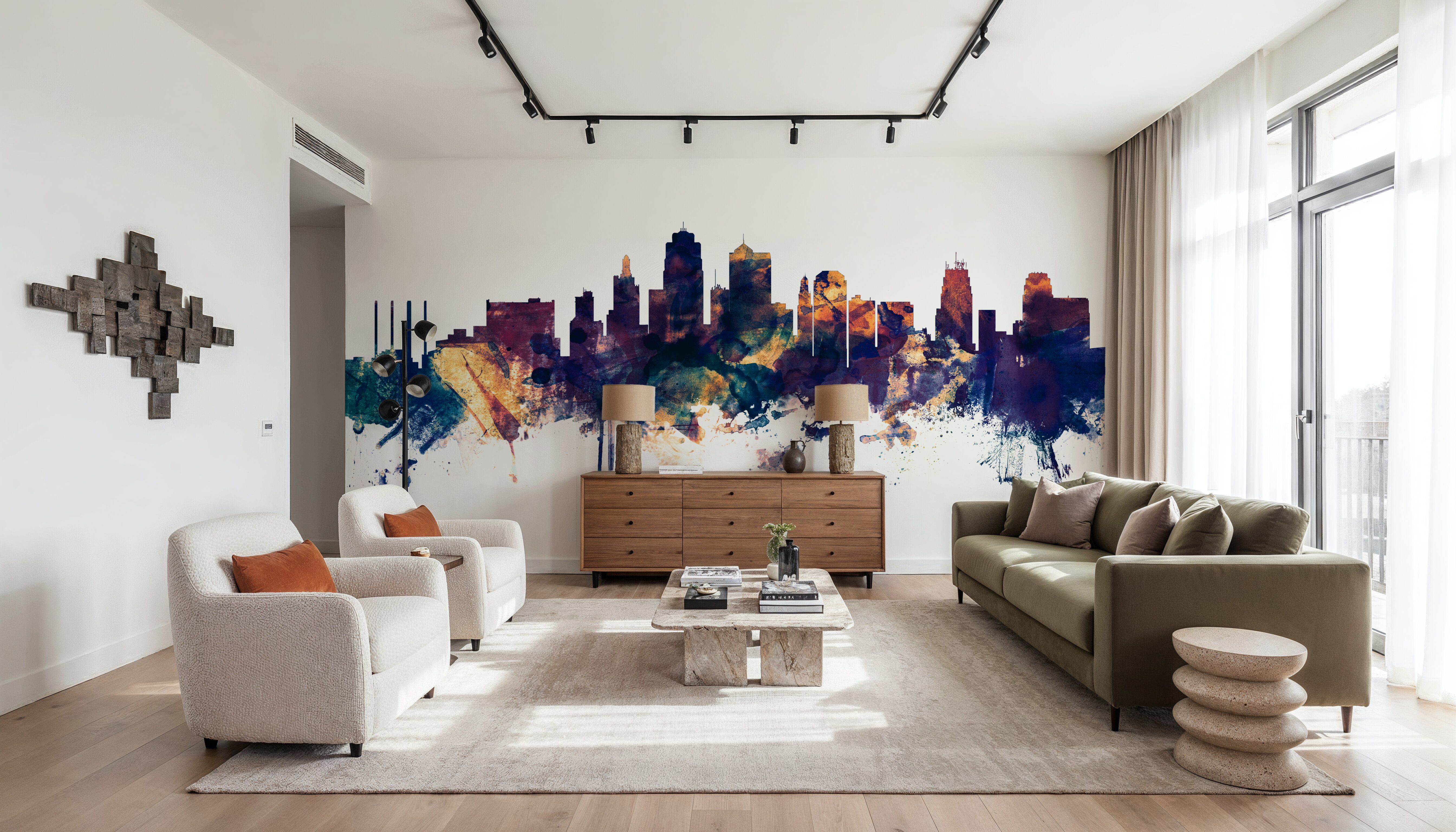 Kansas City Missouri Skyline Blue & Bronze, Wallpaper