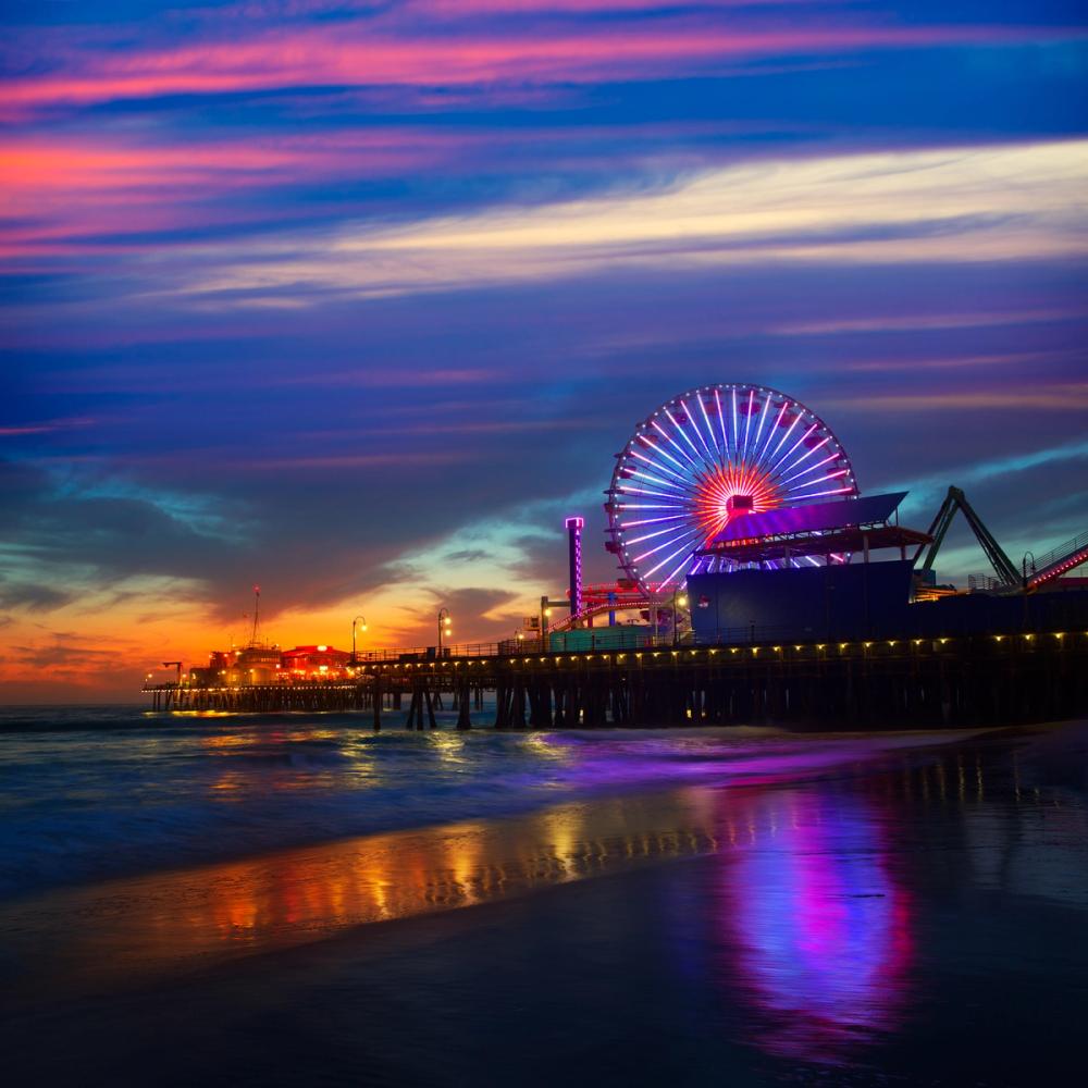 Santa Monica Pier Sunset Purple