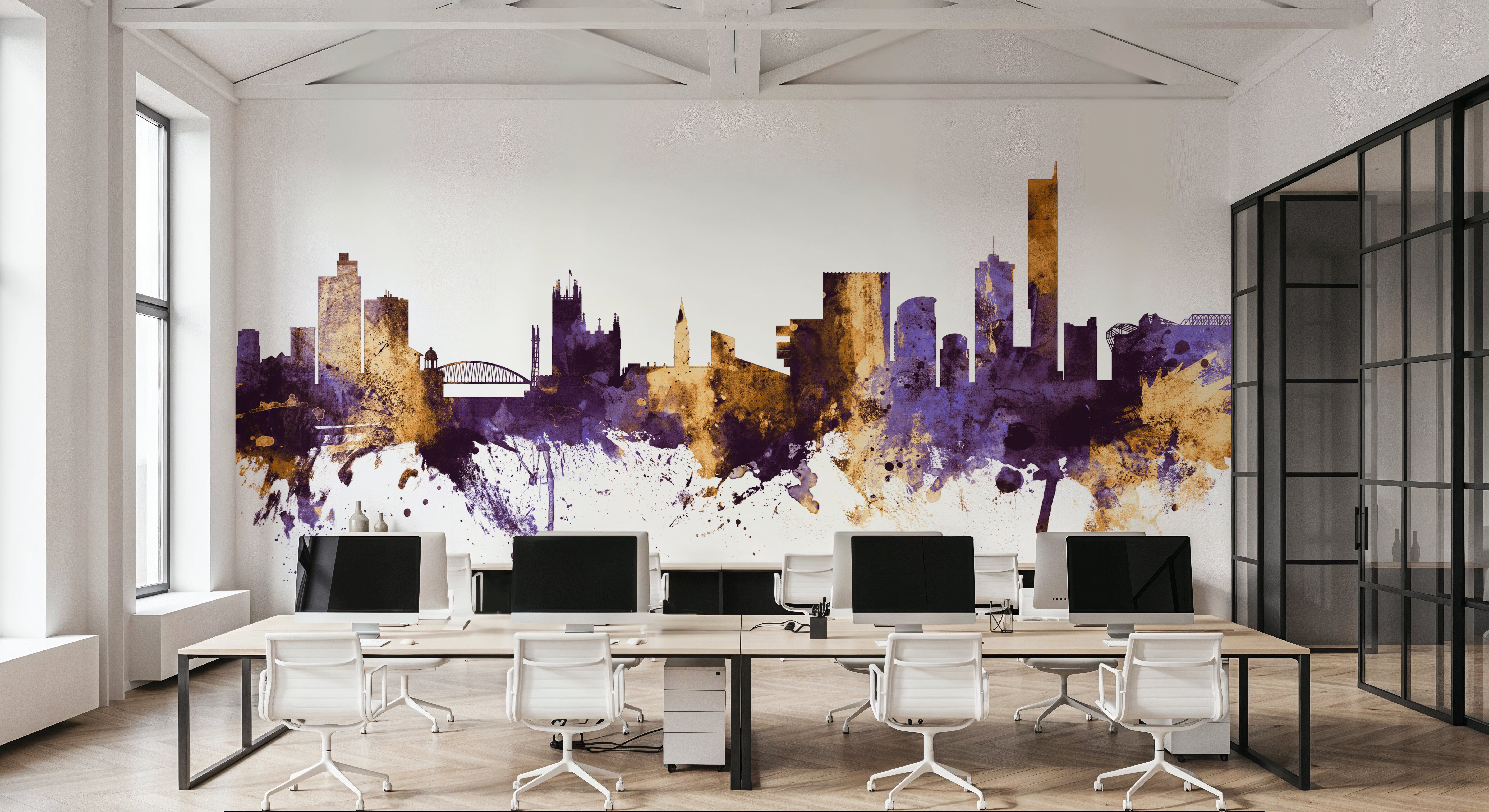 Manchester England Skyline Purple & Gold