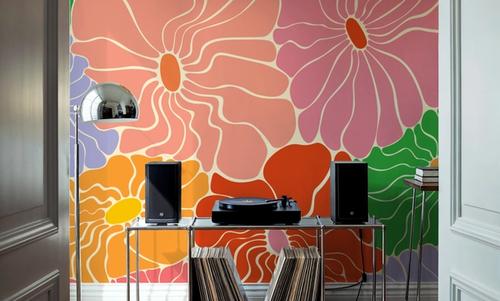 Cool Fluid Flowers Mural, Bright Multi