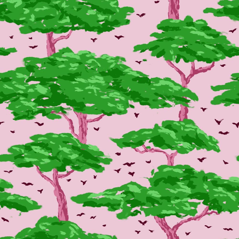 Tree Canopy, Emerald on Pink