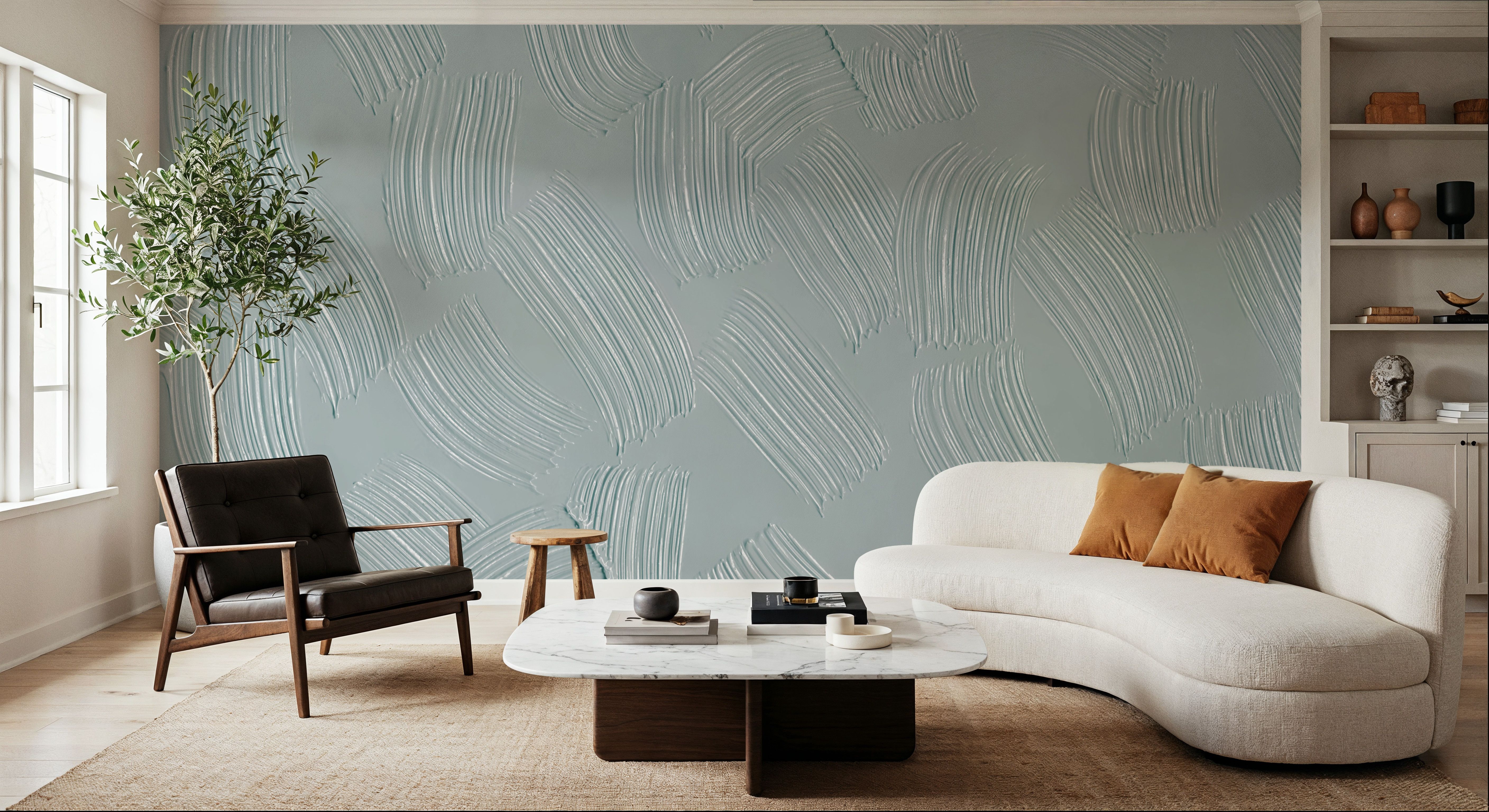 Stylized Brush Strokes, Seafoam, Wallpaper