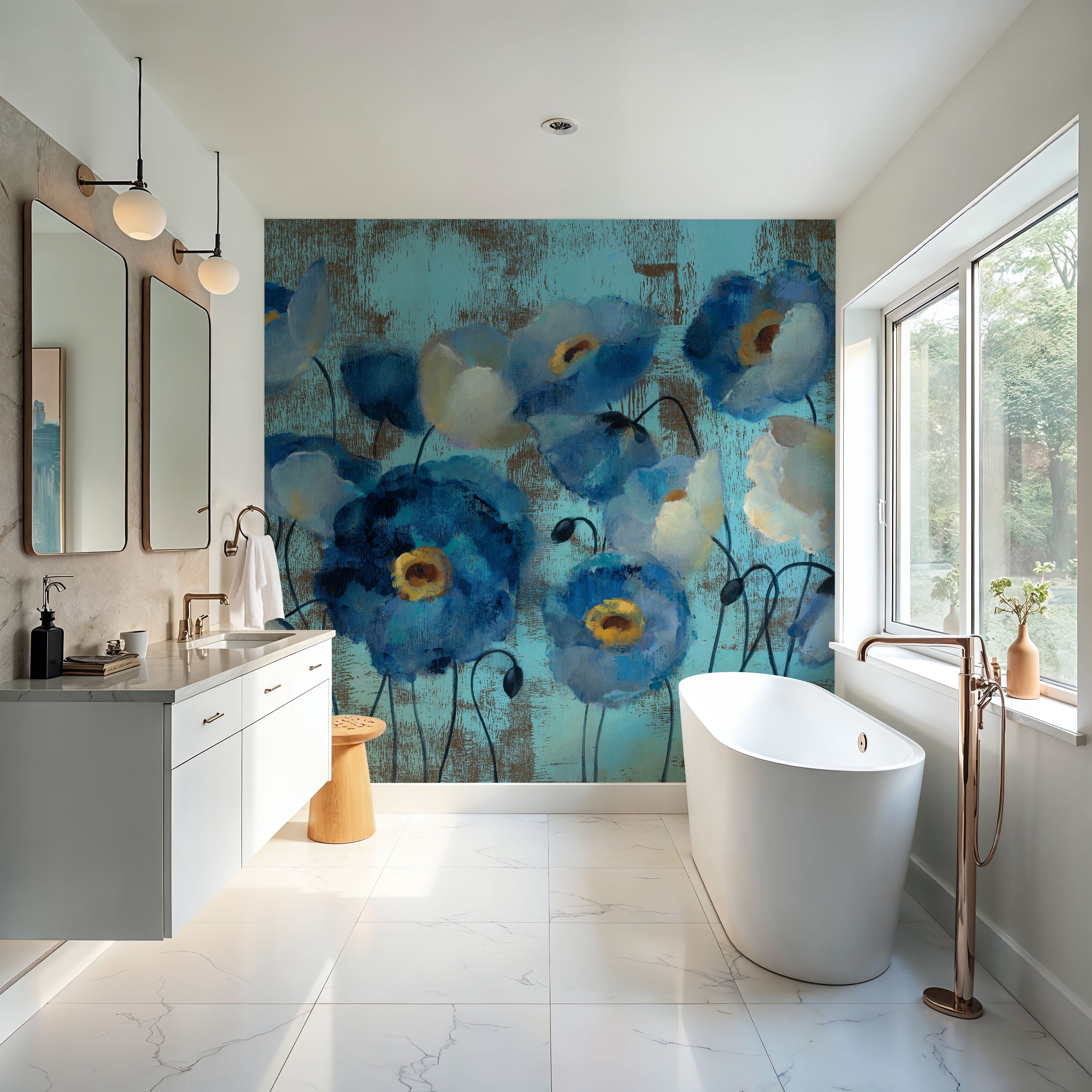 Aquamarine Floral on Blue