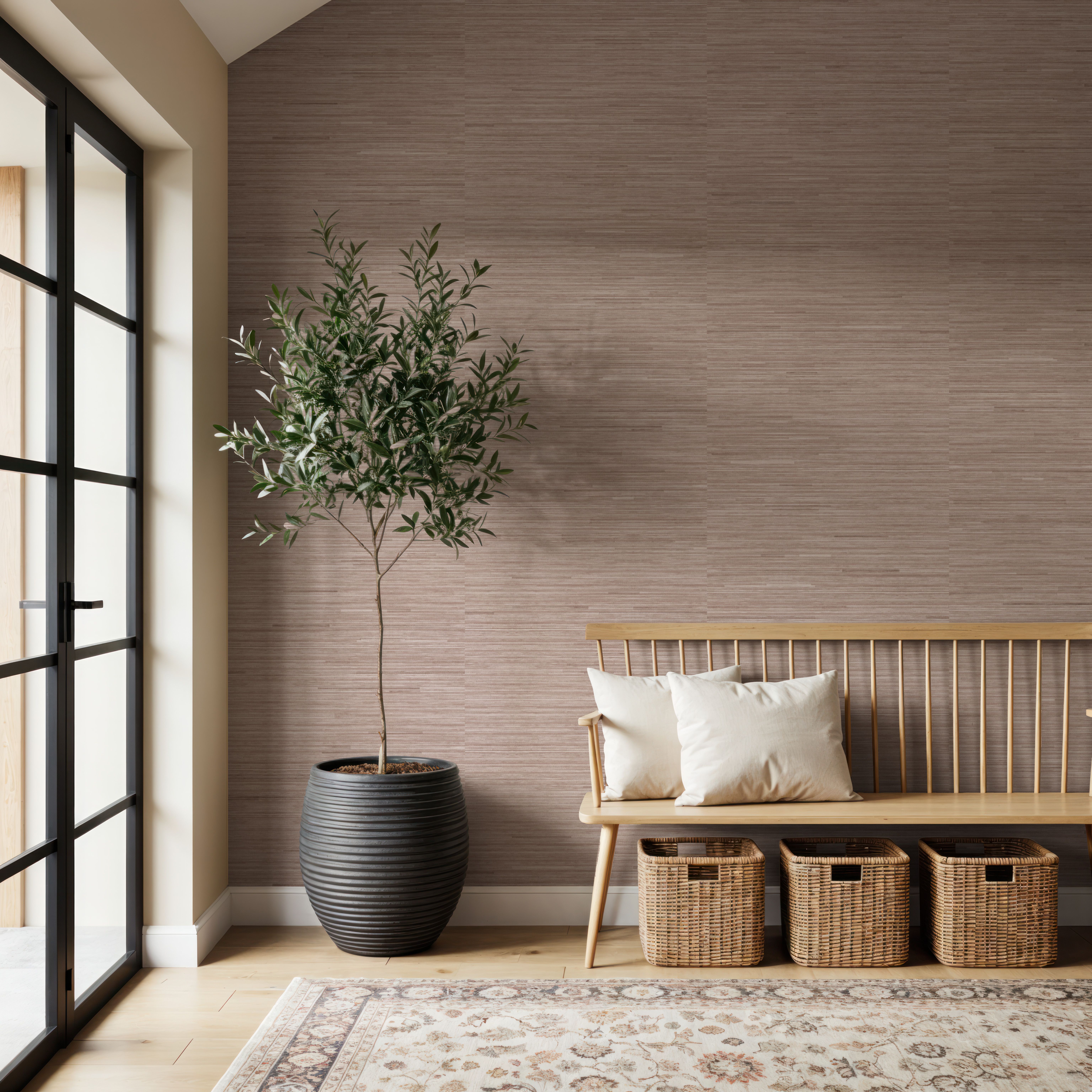 Faux Grasscloth with Visible Seams, Rose Clay
