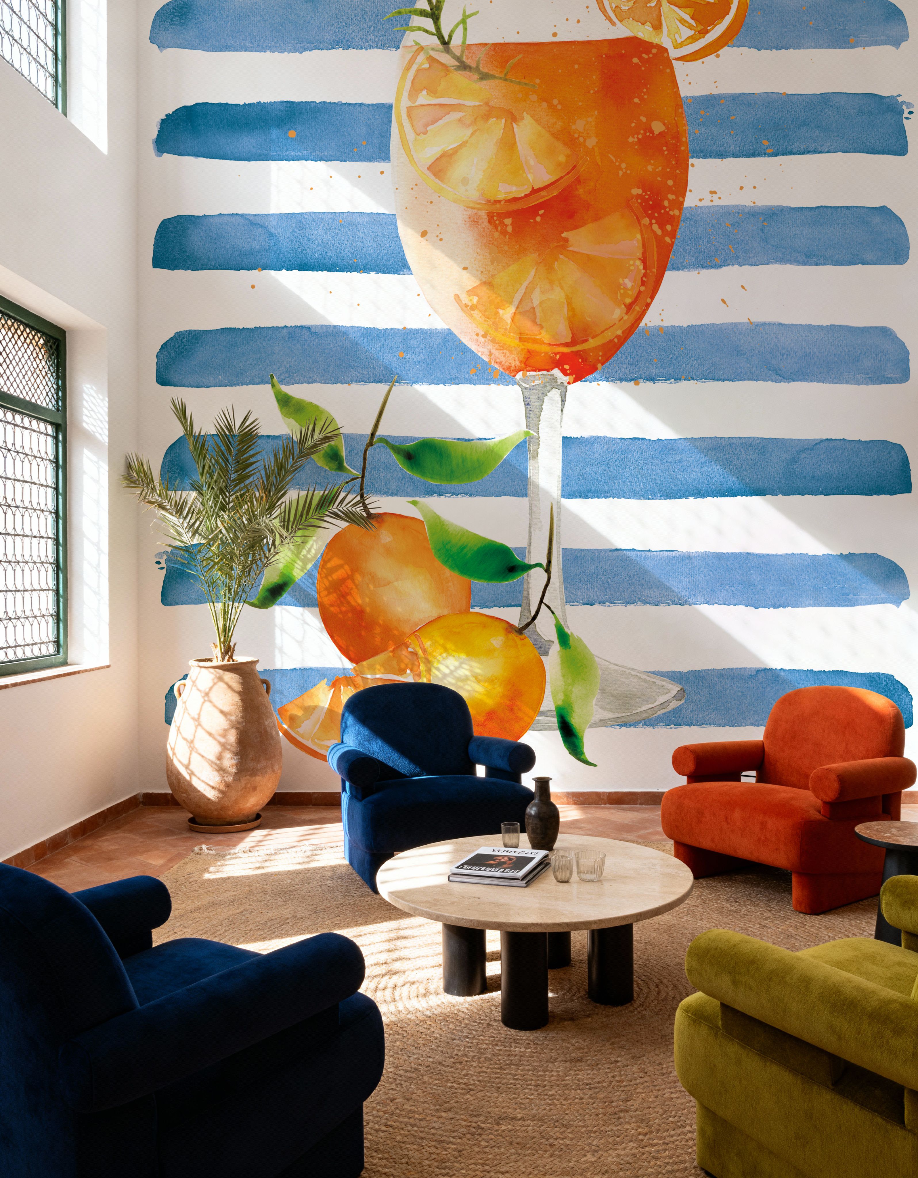 Fotomurale - Mediterranean Spritz II - Cibo e bevande Strisce - Arancione - Sala da pranzo - Wallism Italia - Incollare al muro o Autoadesivo