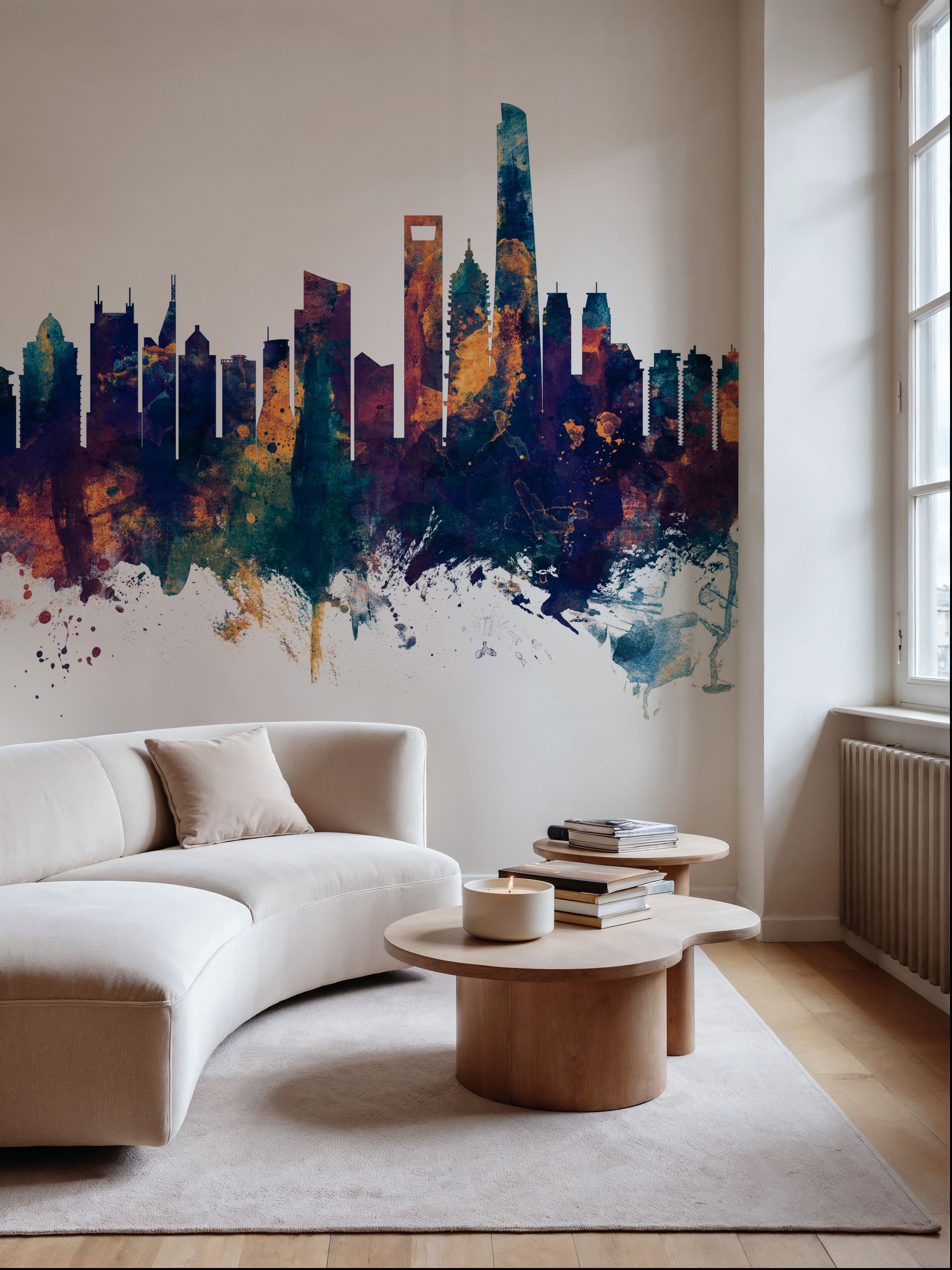 Shanghai China Skyline Blue & Bronze