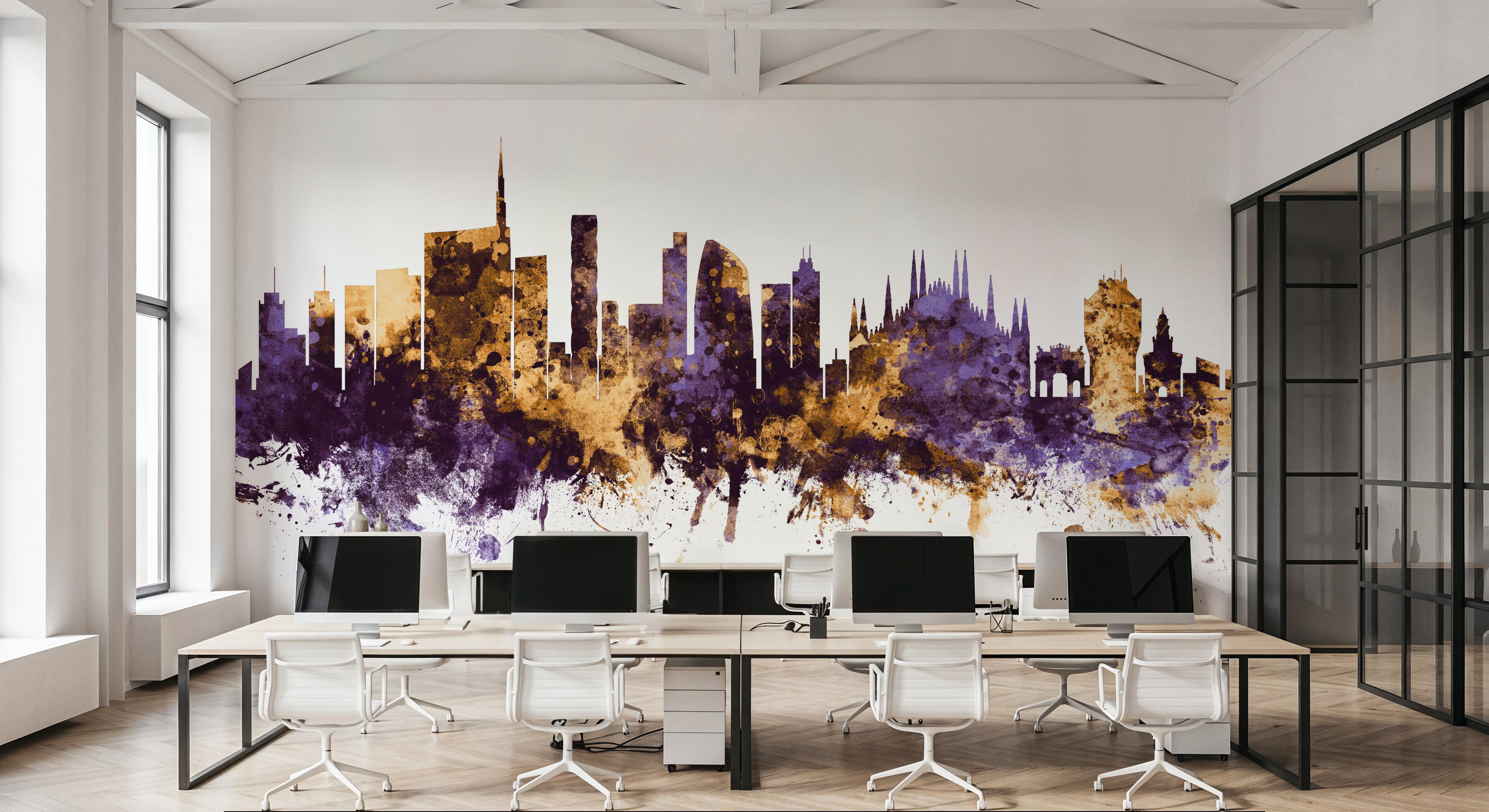 Milan Italy Skyline Purple & Gold