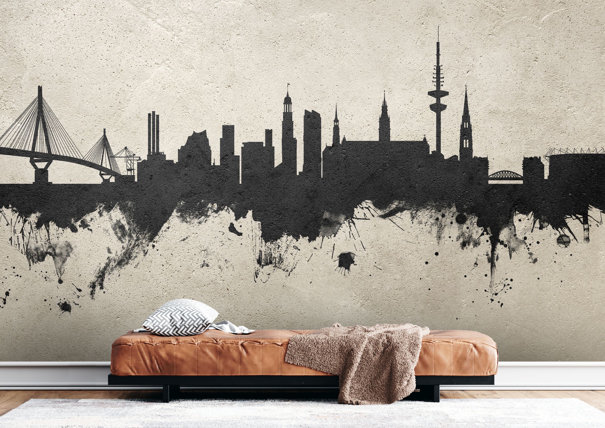Hamburg Germany Skyline Concrete premium wallpaper mural, Wallism