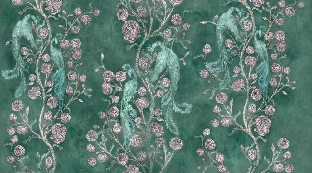Peacock and Peony Chinoiserie Pale Green