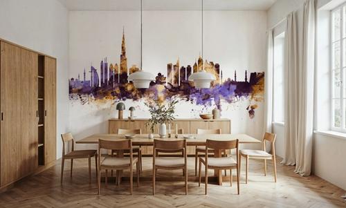 Dubai Skyline Purple & Gold