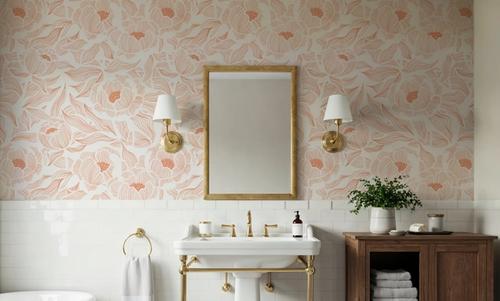 Hidden Peonies, Orange on White