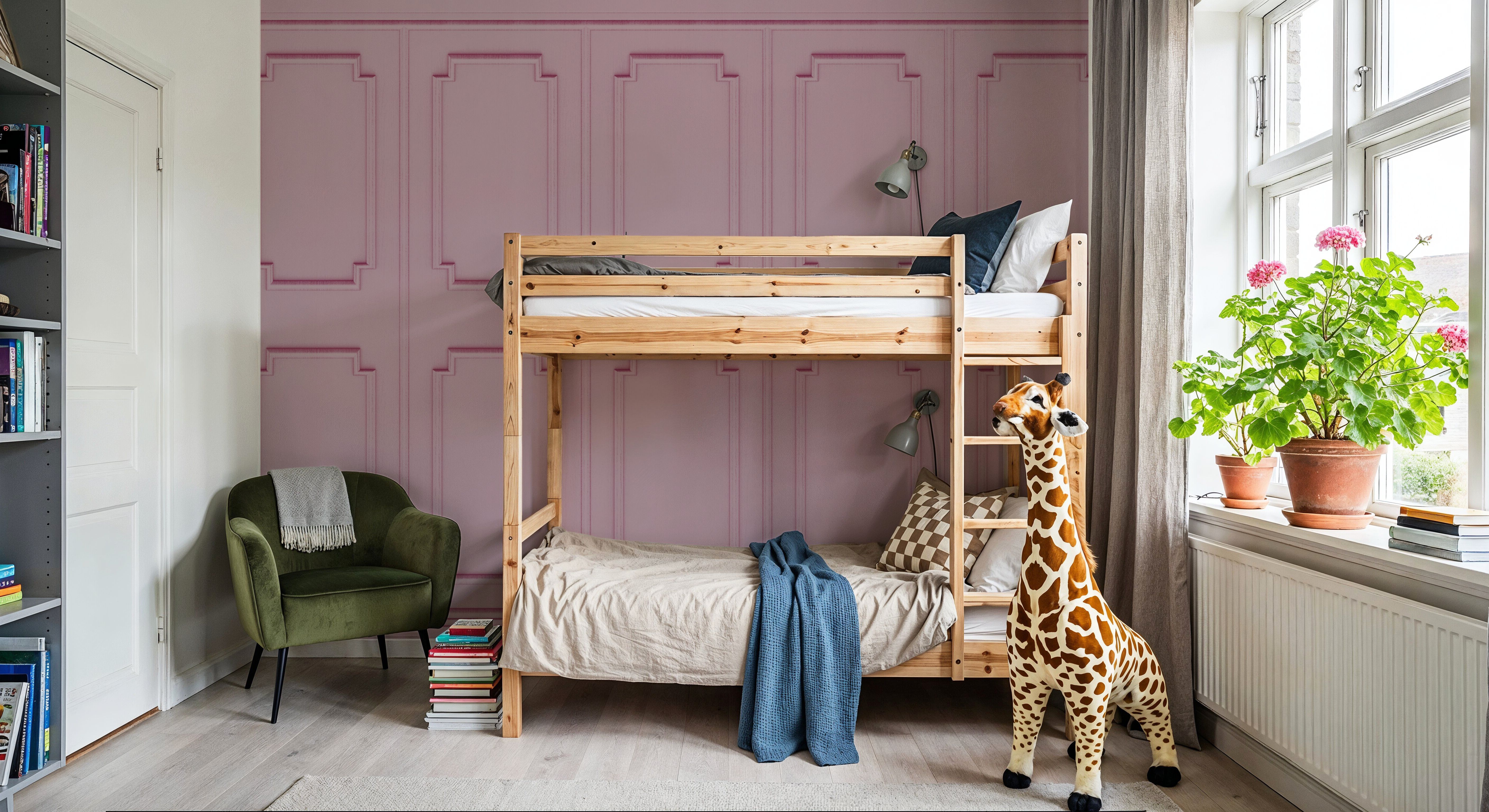 Faux Wall Panel Moulding, Pink, Behang