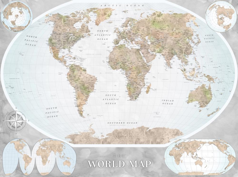 World Map Atlas Brown