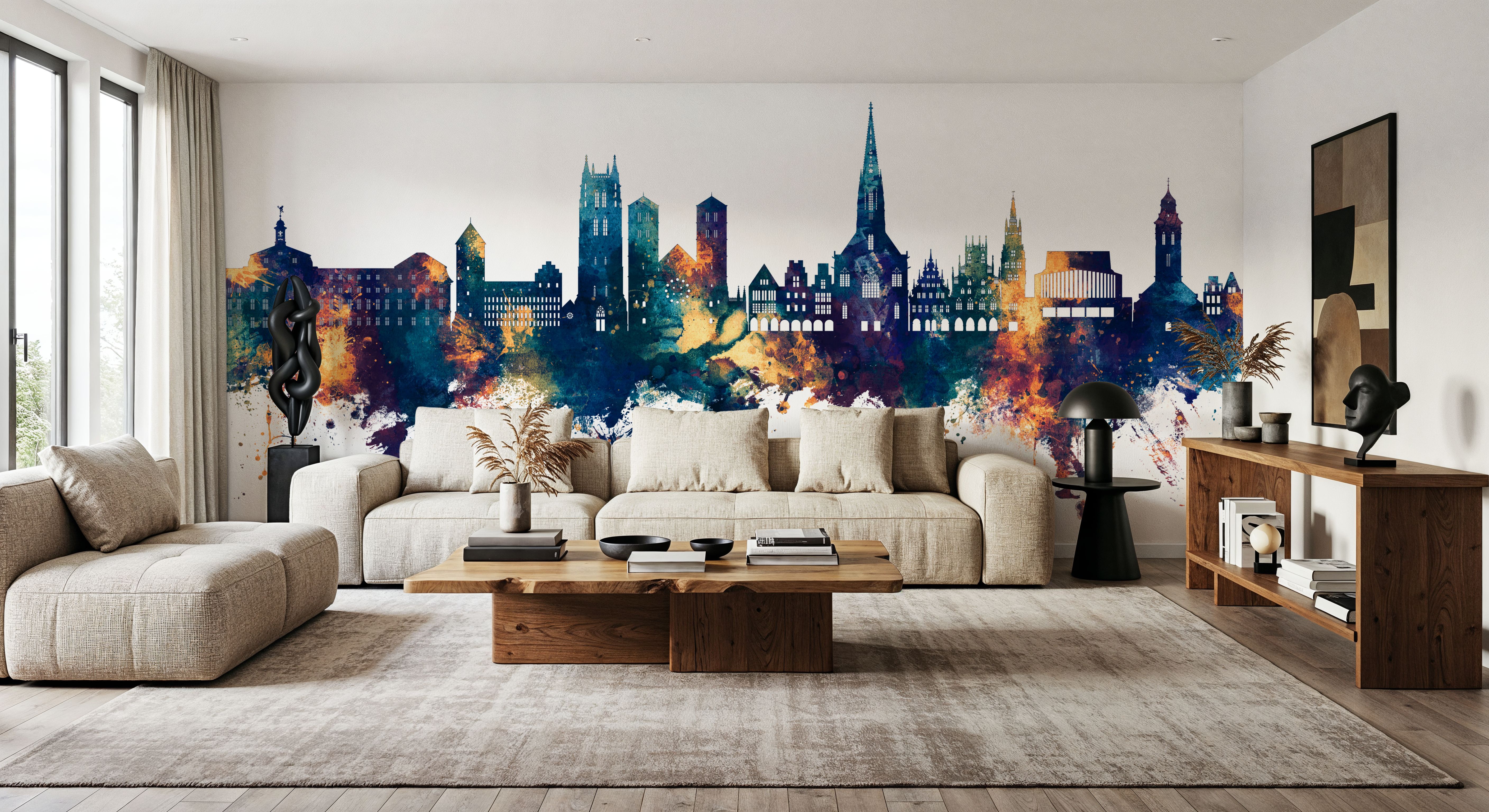 Münster Germany Skyline Blue & Bronze, Wallpaper