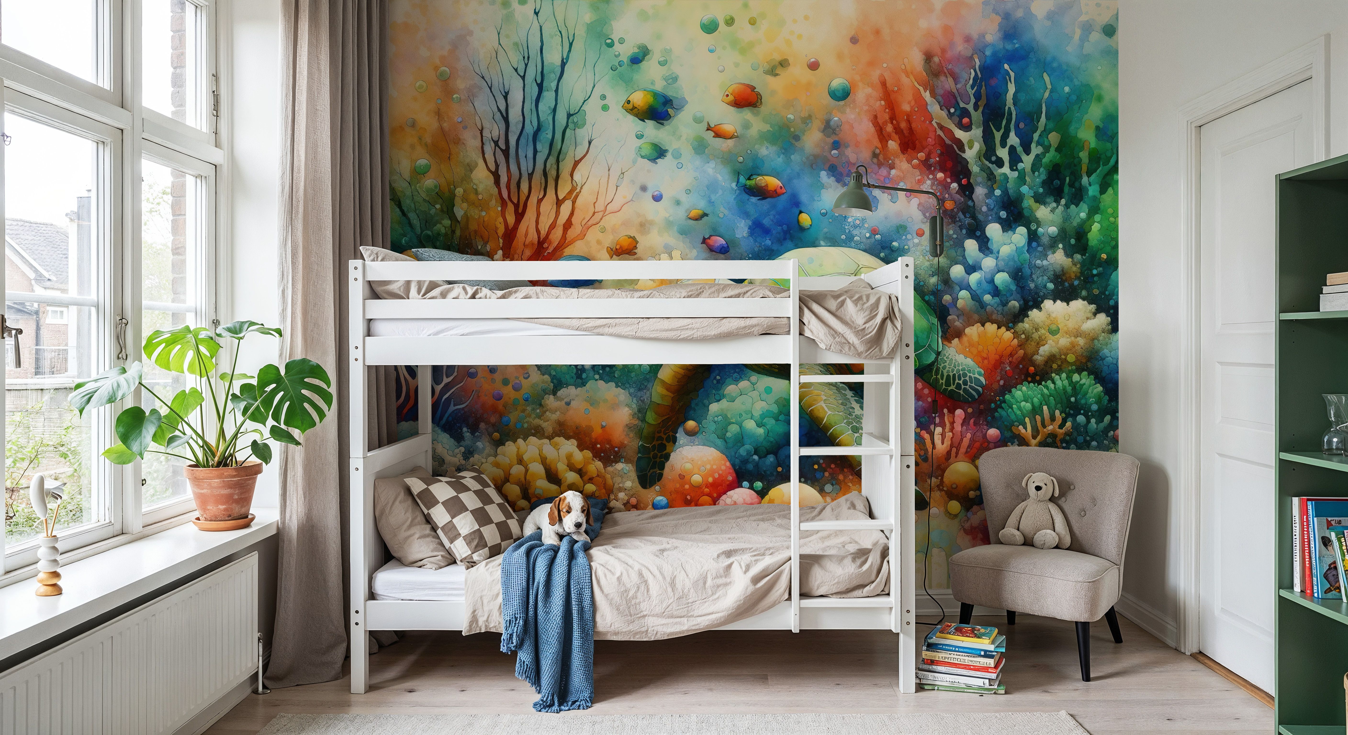 Undersea Encounter Turtle Meets Fish, Wallpaper