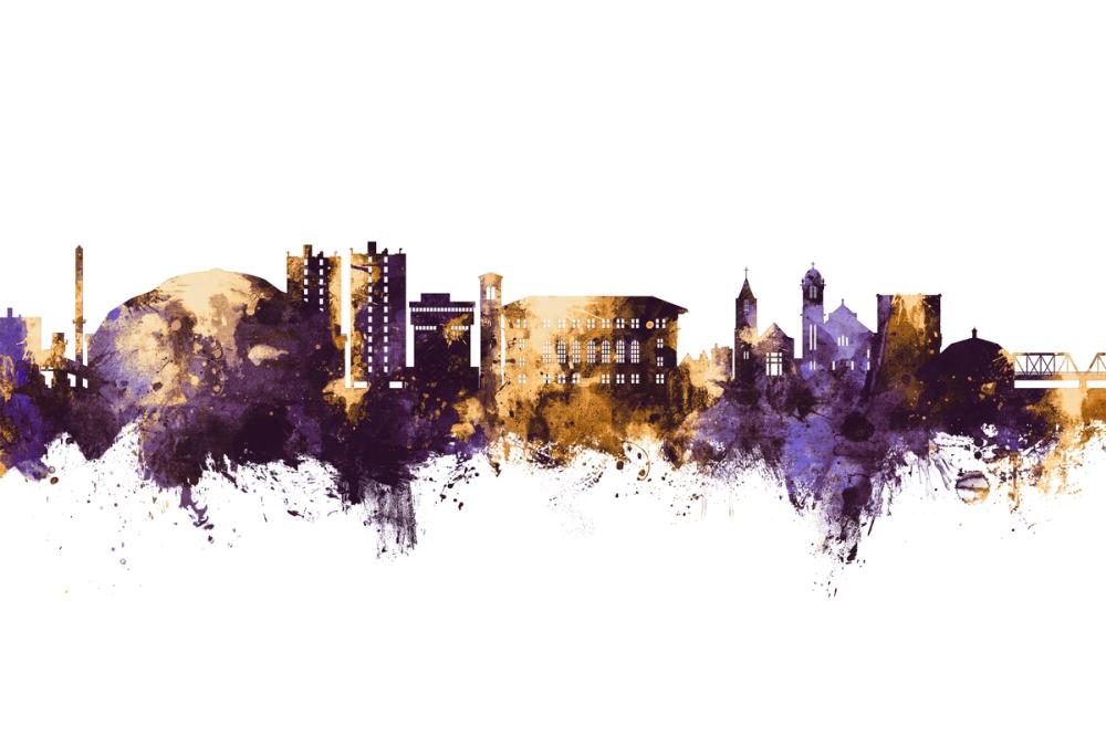 Cedar Falls Iowa Skyline Purple & Gold