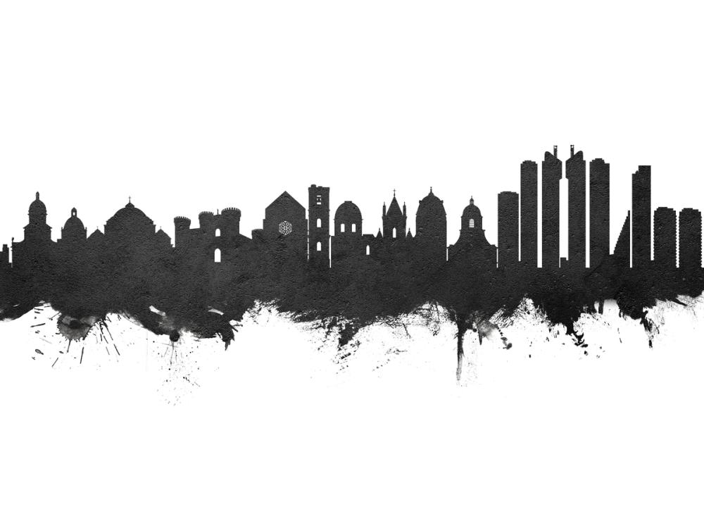 Naples Italy Skyline Black & White