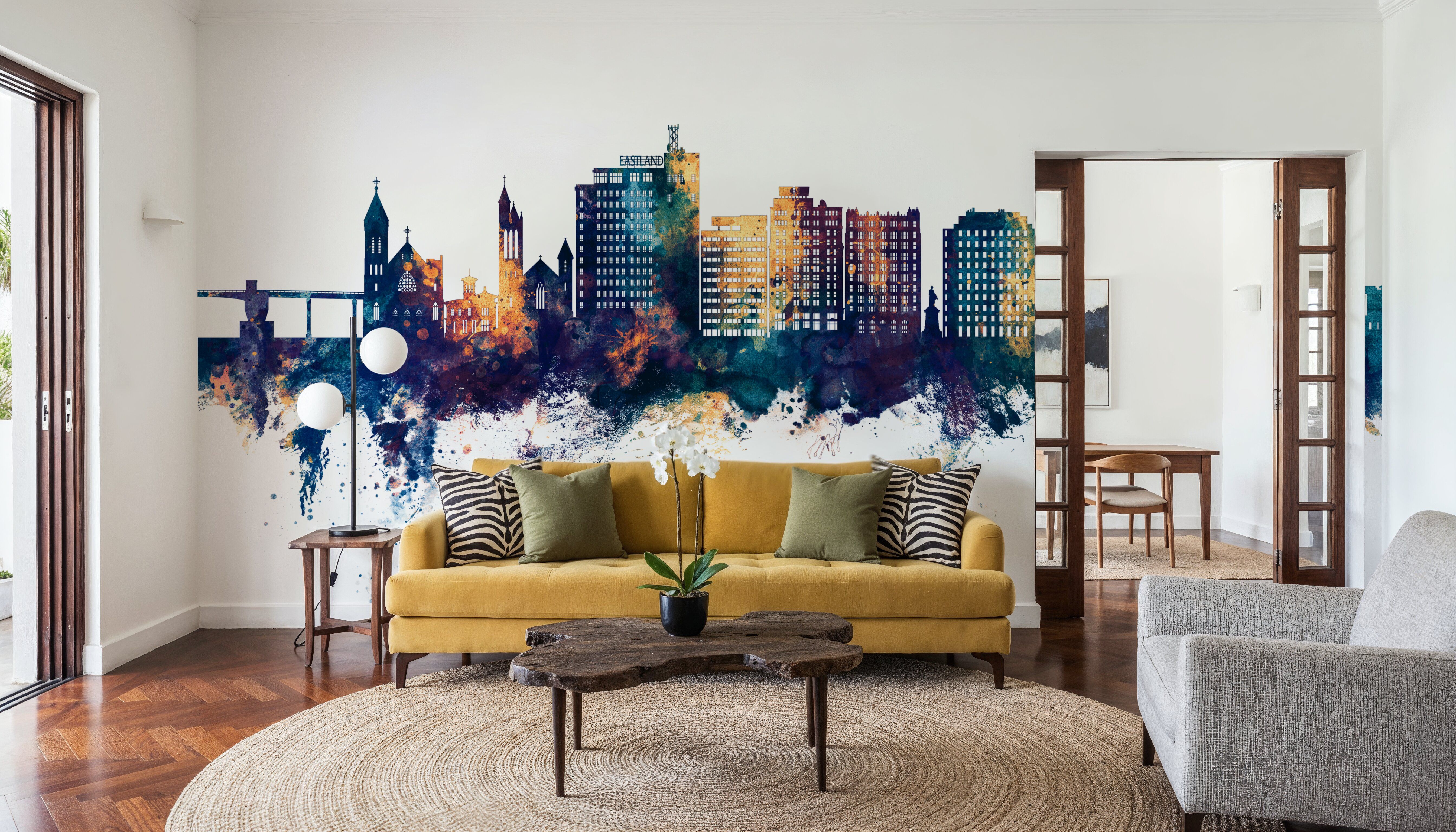 Portland Maine Skyline Blue & Bronze, Papier peint