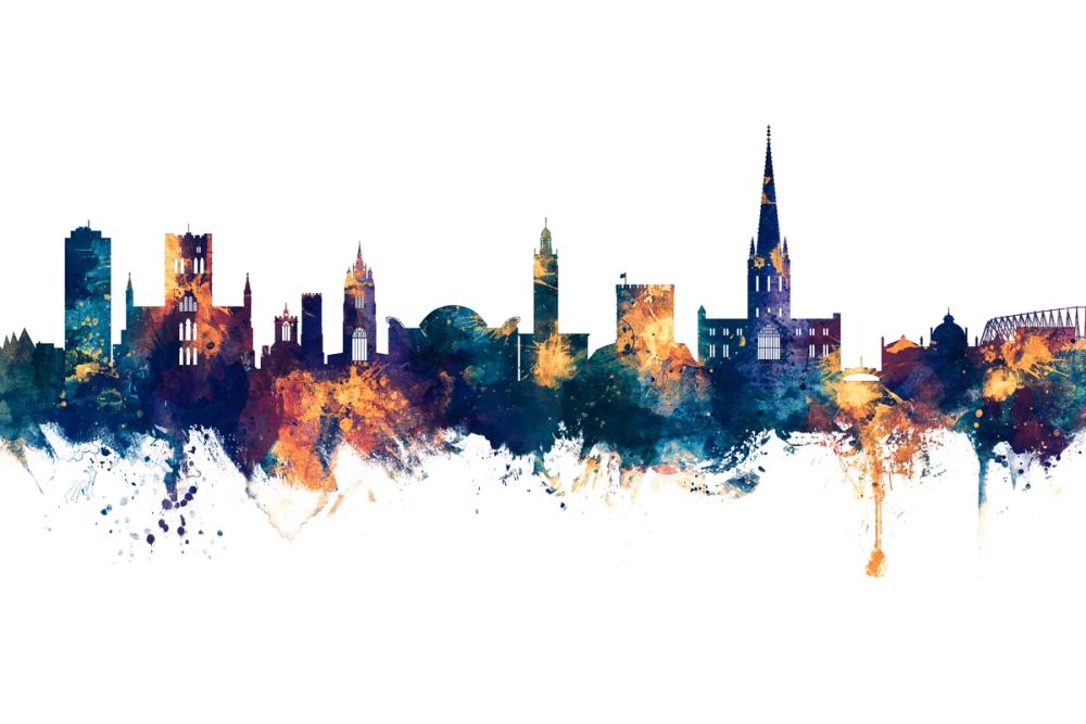 Norwich England Skyline Blue & Bronze