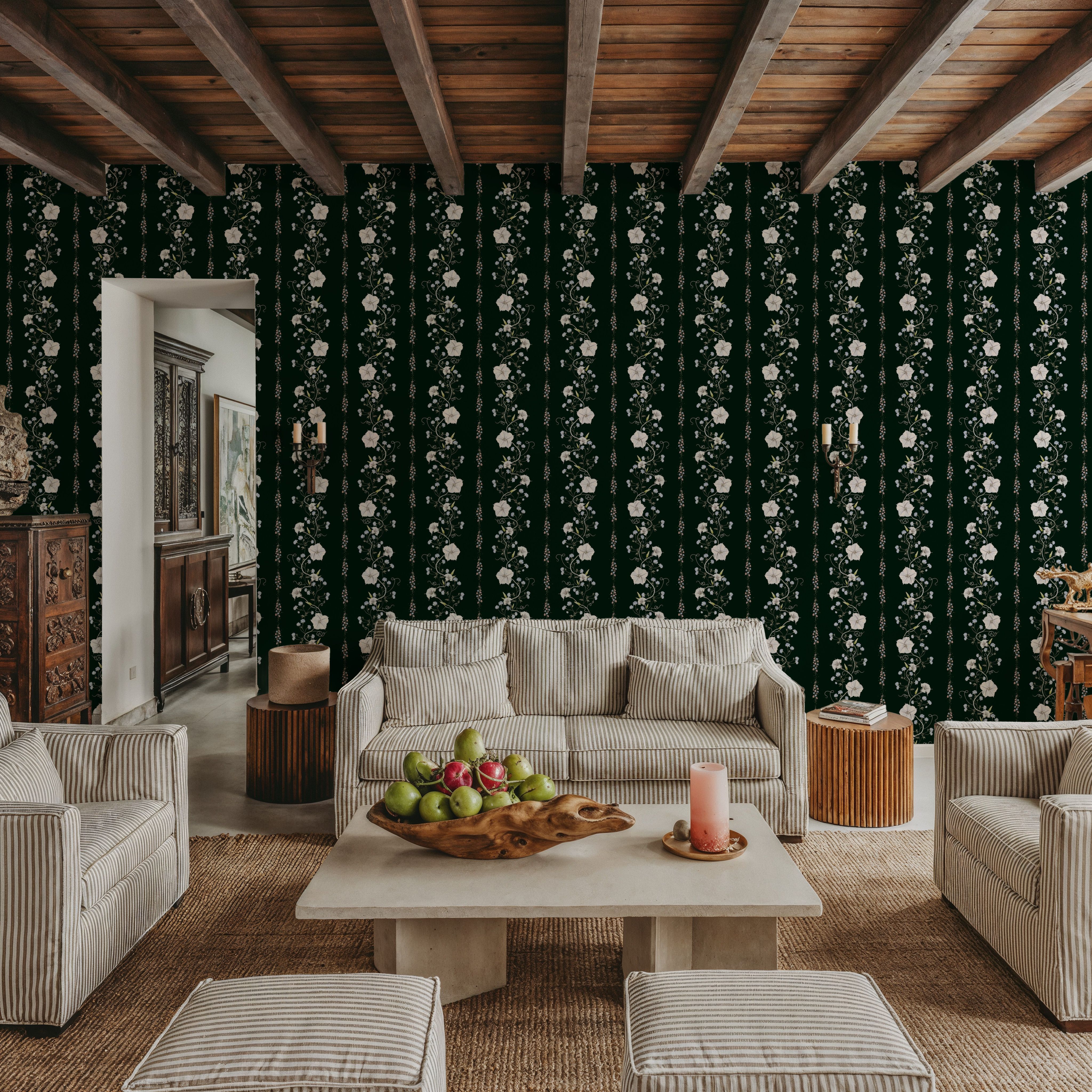 Trailing Flower Stripe, Dark Green