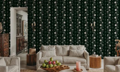 Trailing Flower Stripe, Dark Green