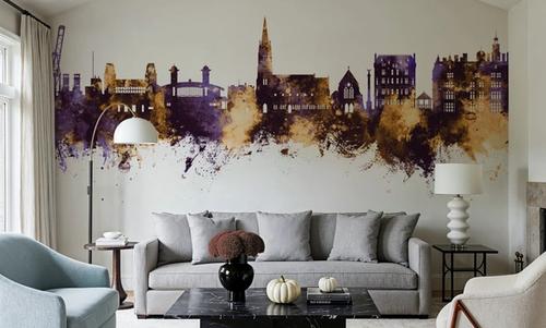 Felixstowe England Skyline Purple & Gold