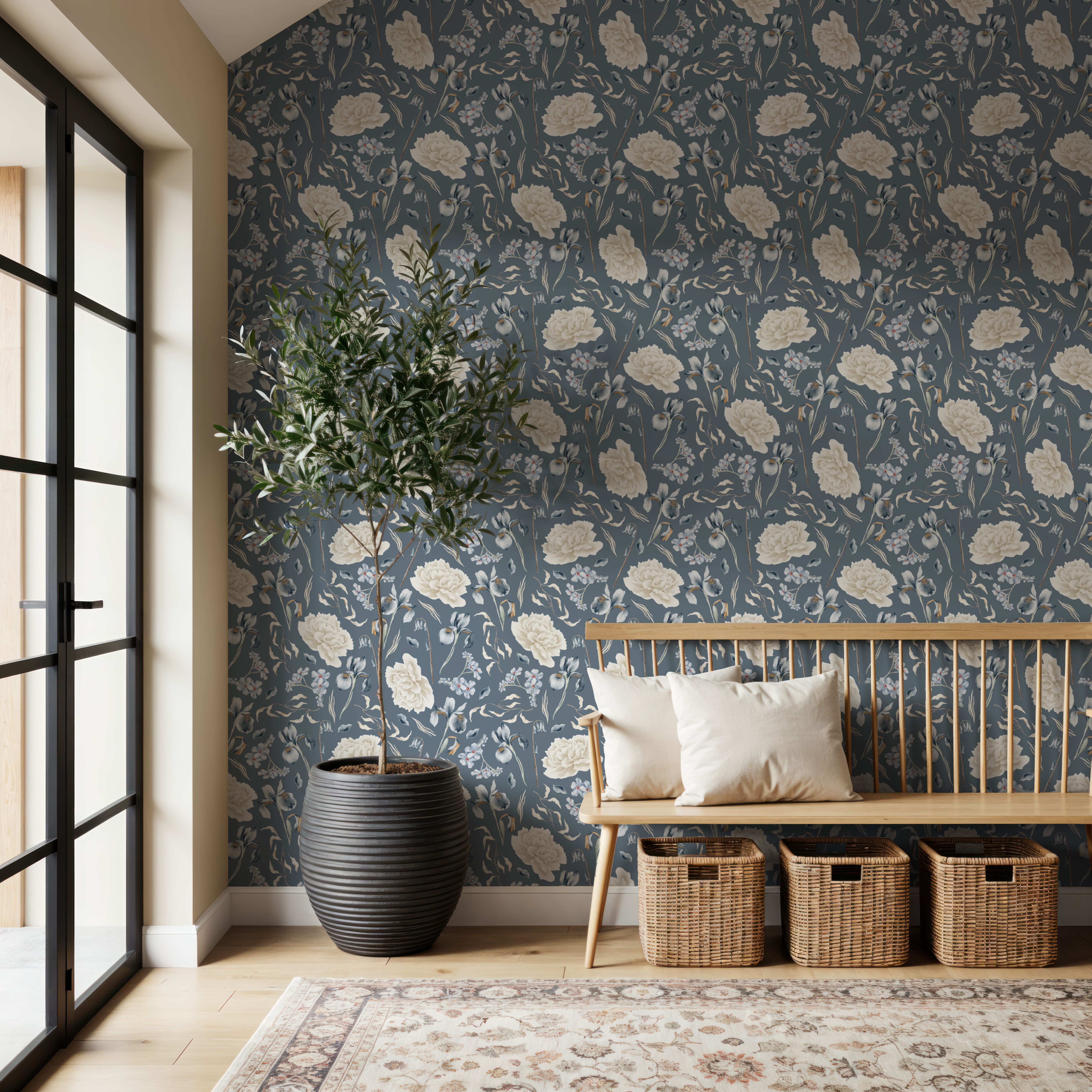 Blue Irises And White Roses