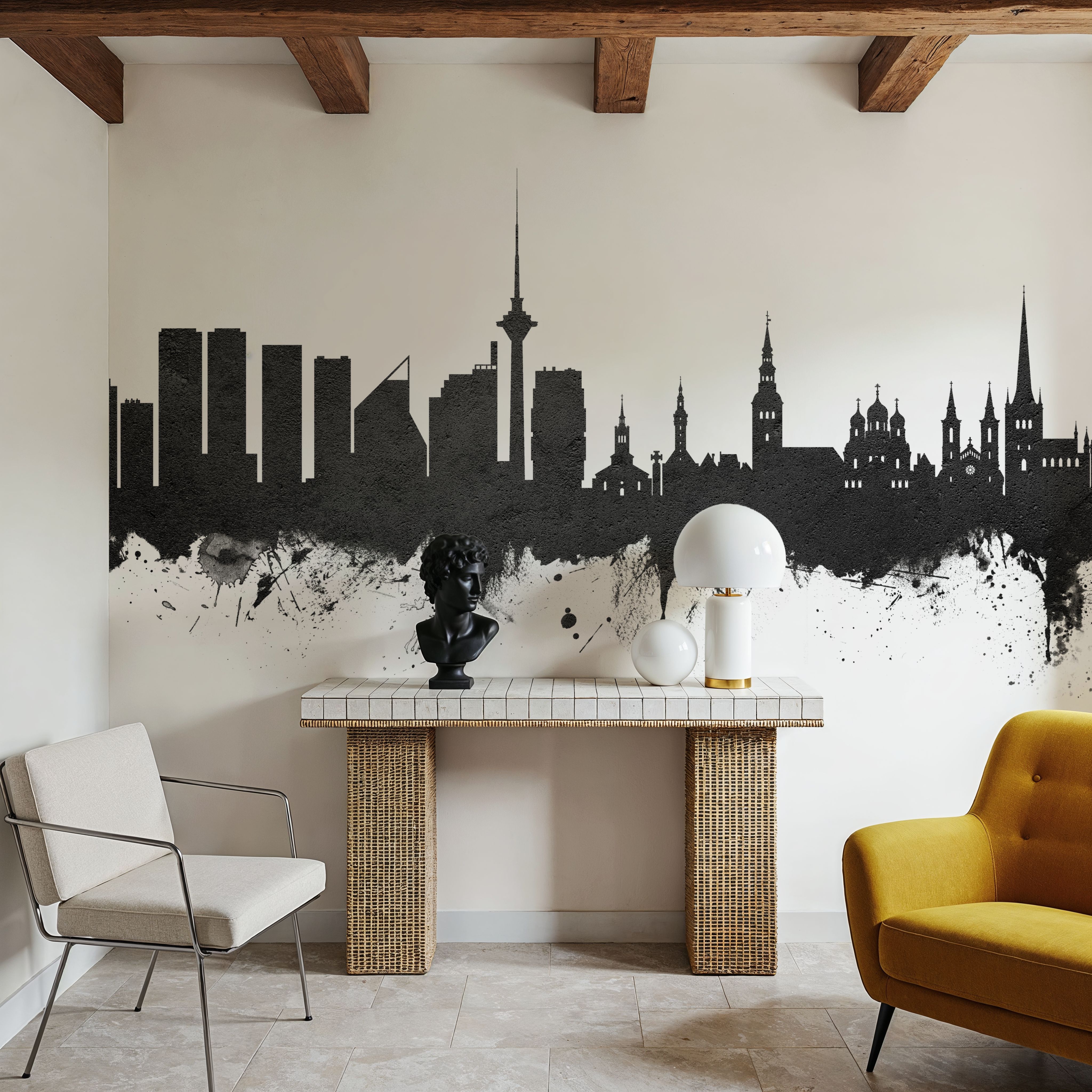 Tallinn Estonia Skyline Black & White