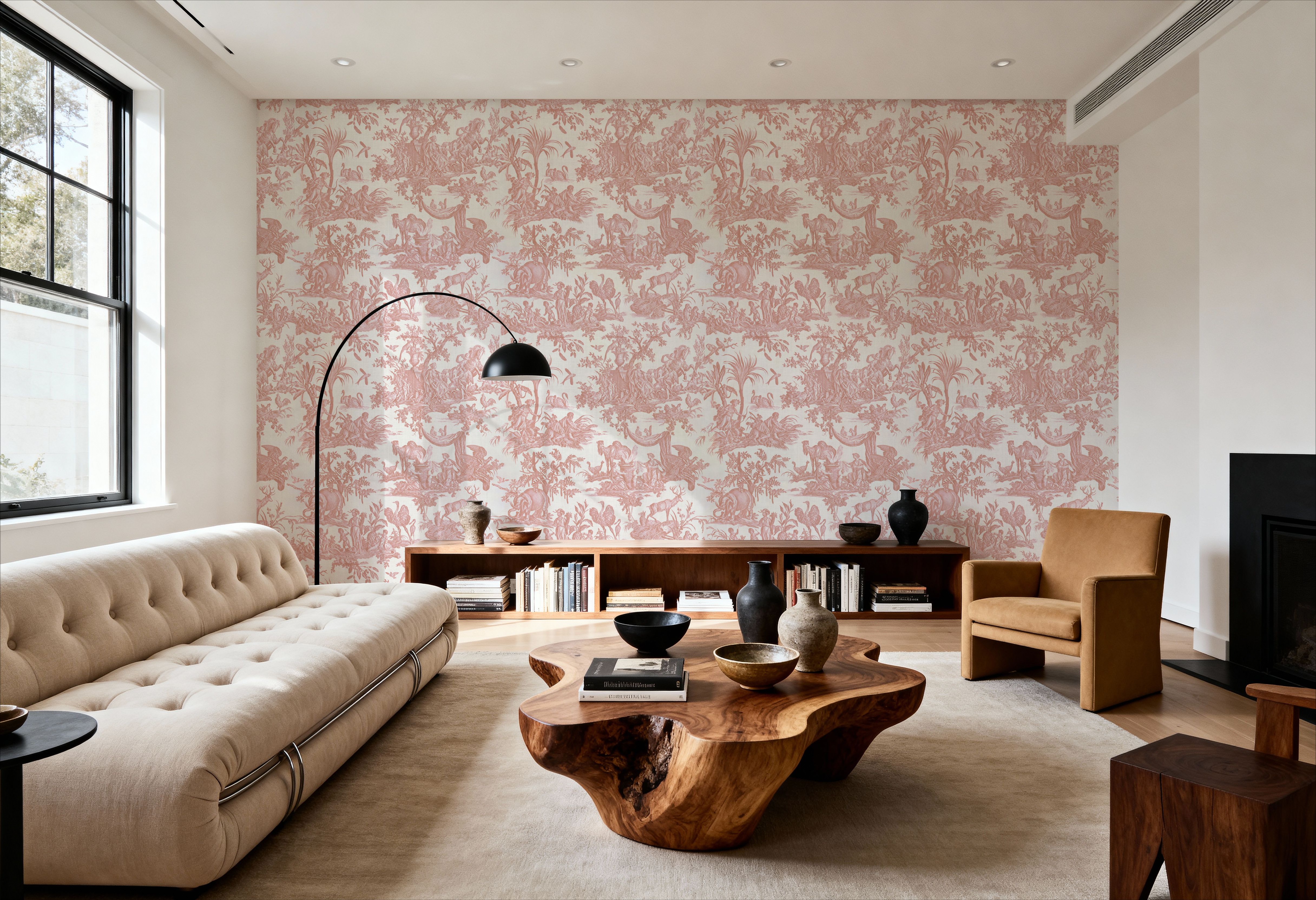 Patinated Linen Toile de Jouy, Rose