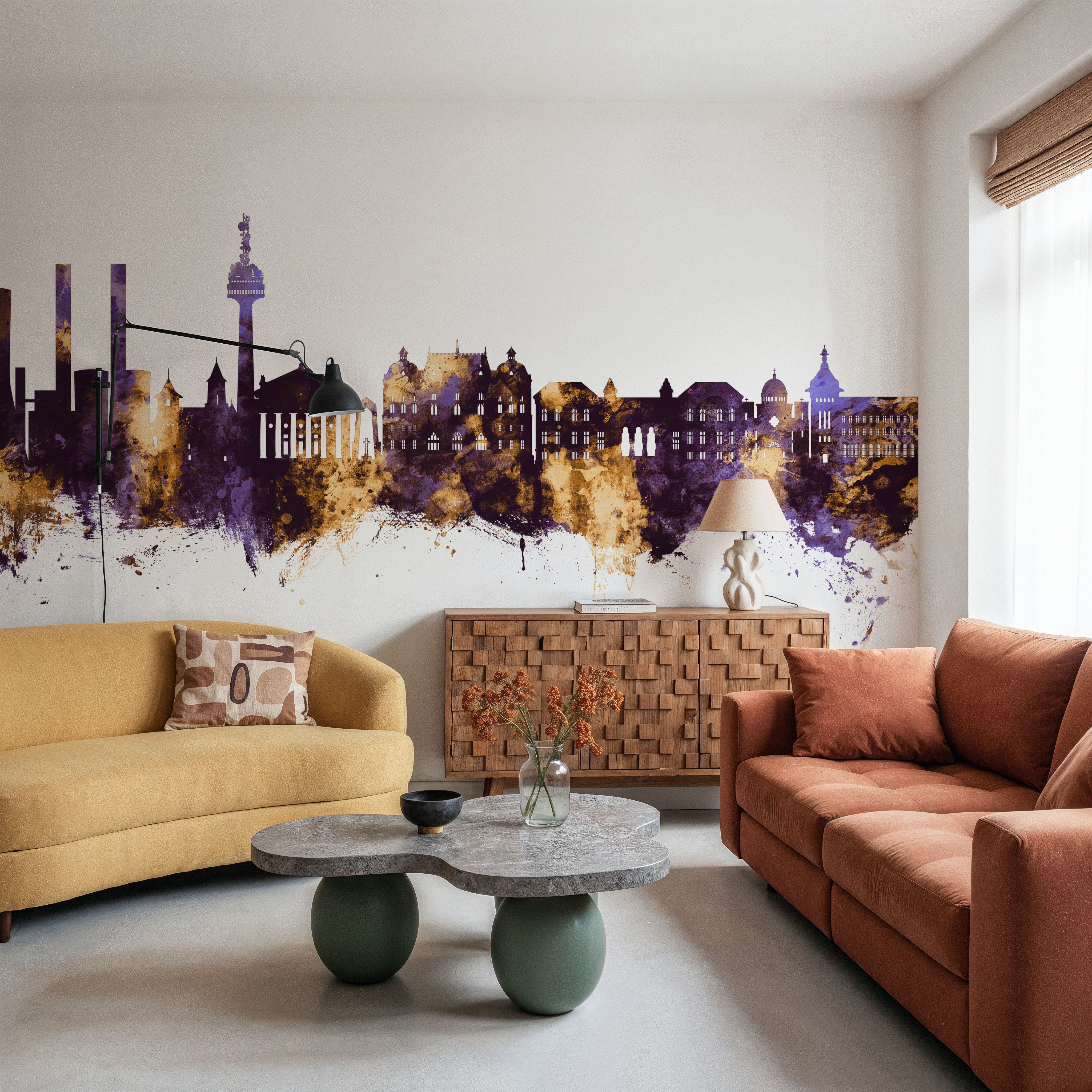 Galaţi Romania Skyline Purple & Gold, Behang