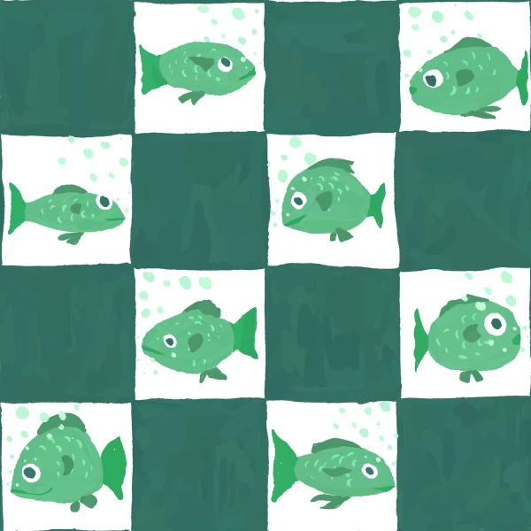 Fish Checkers, Green wallpaper 100% PVC-free and non-toxic