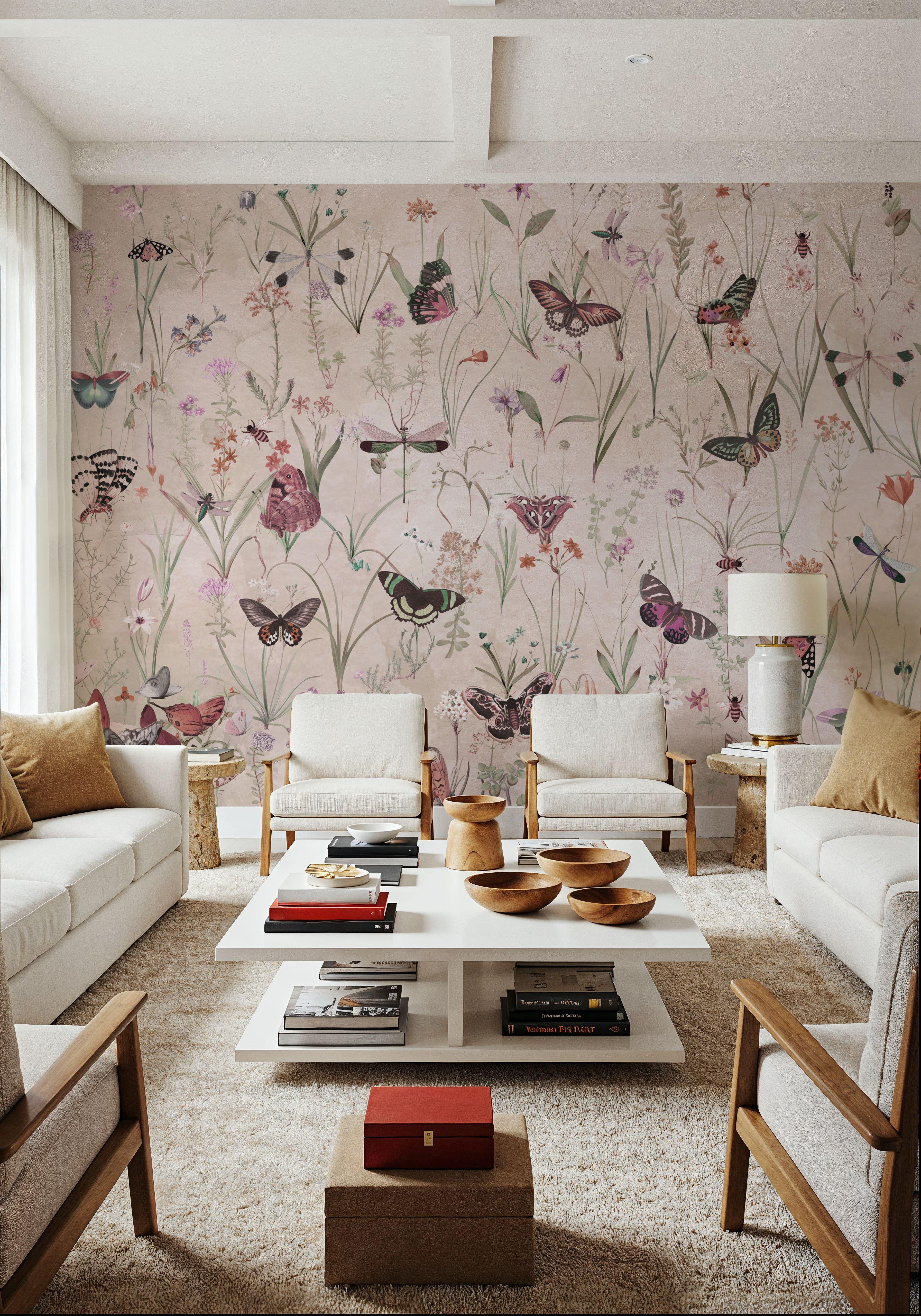 Herbals and Butterflies Beige