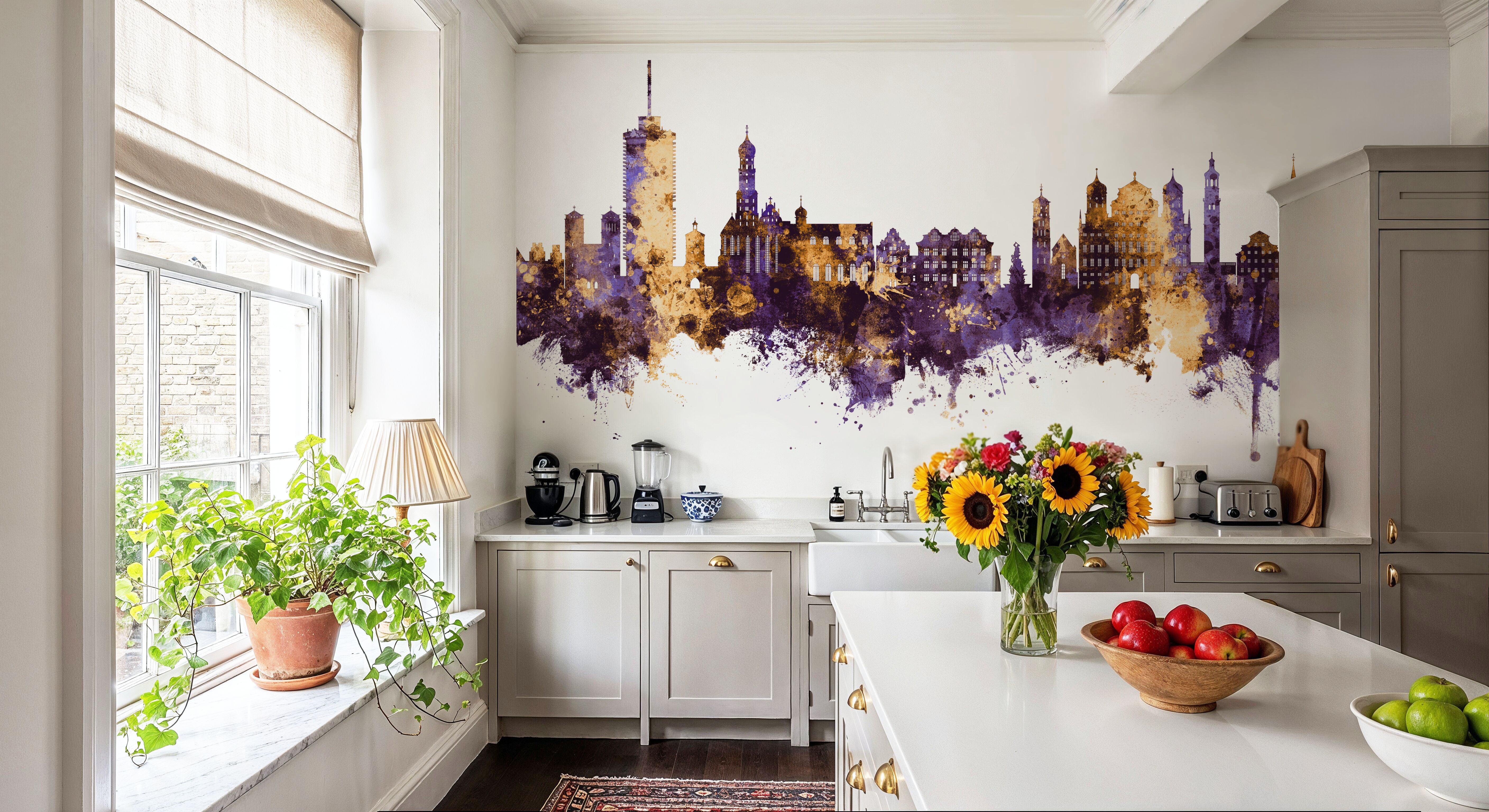 Augsburg Germany Skyline Purple & Gold