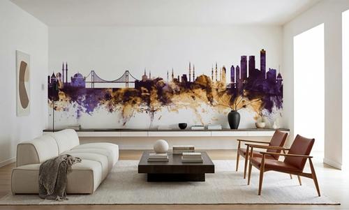 Istanbul Turkey Skyline Purple & Gold