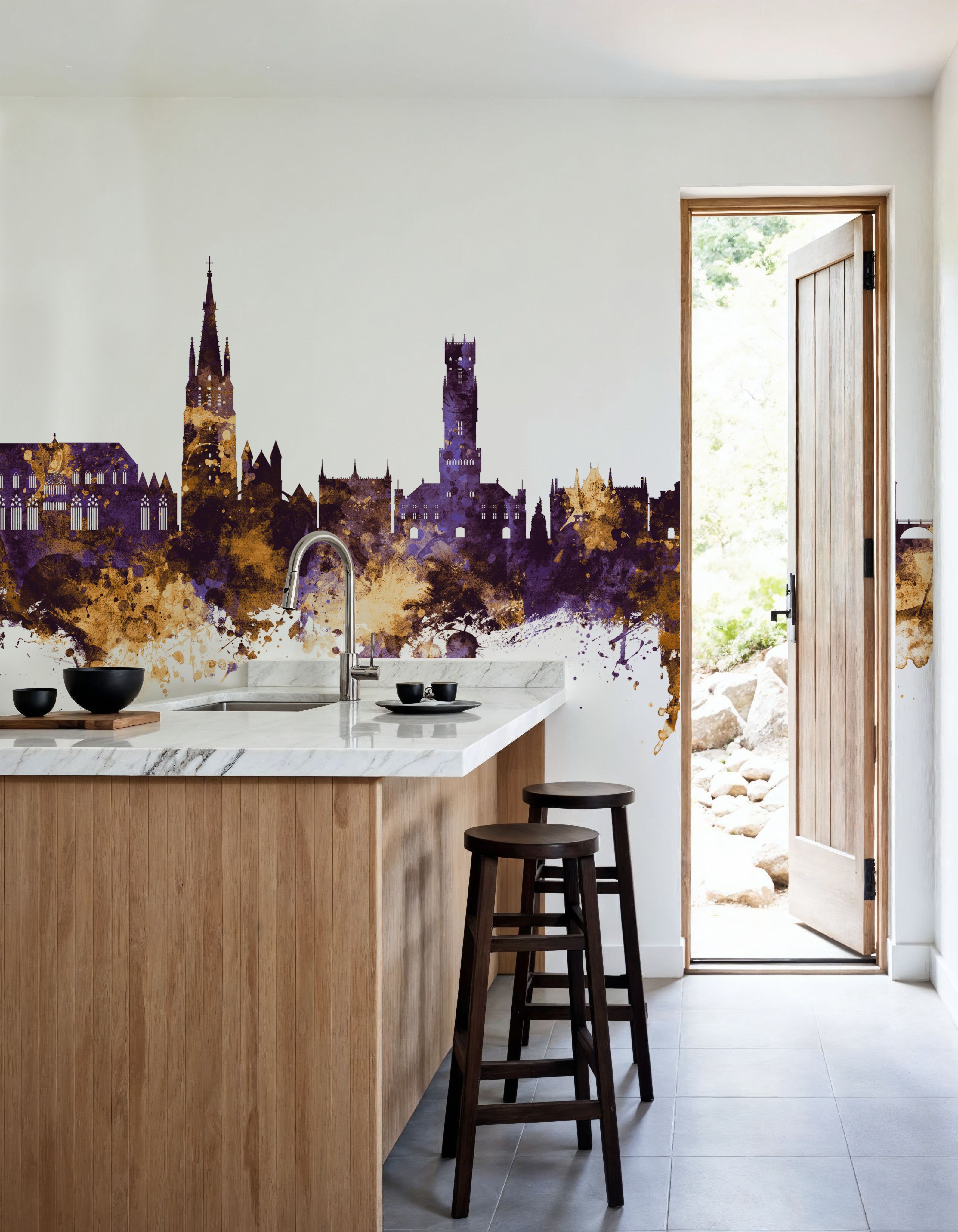 Bruges Belgium Skyline Purple & Gold