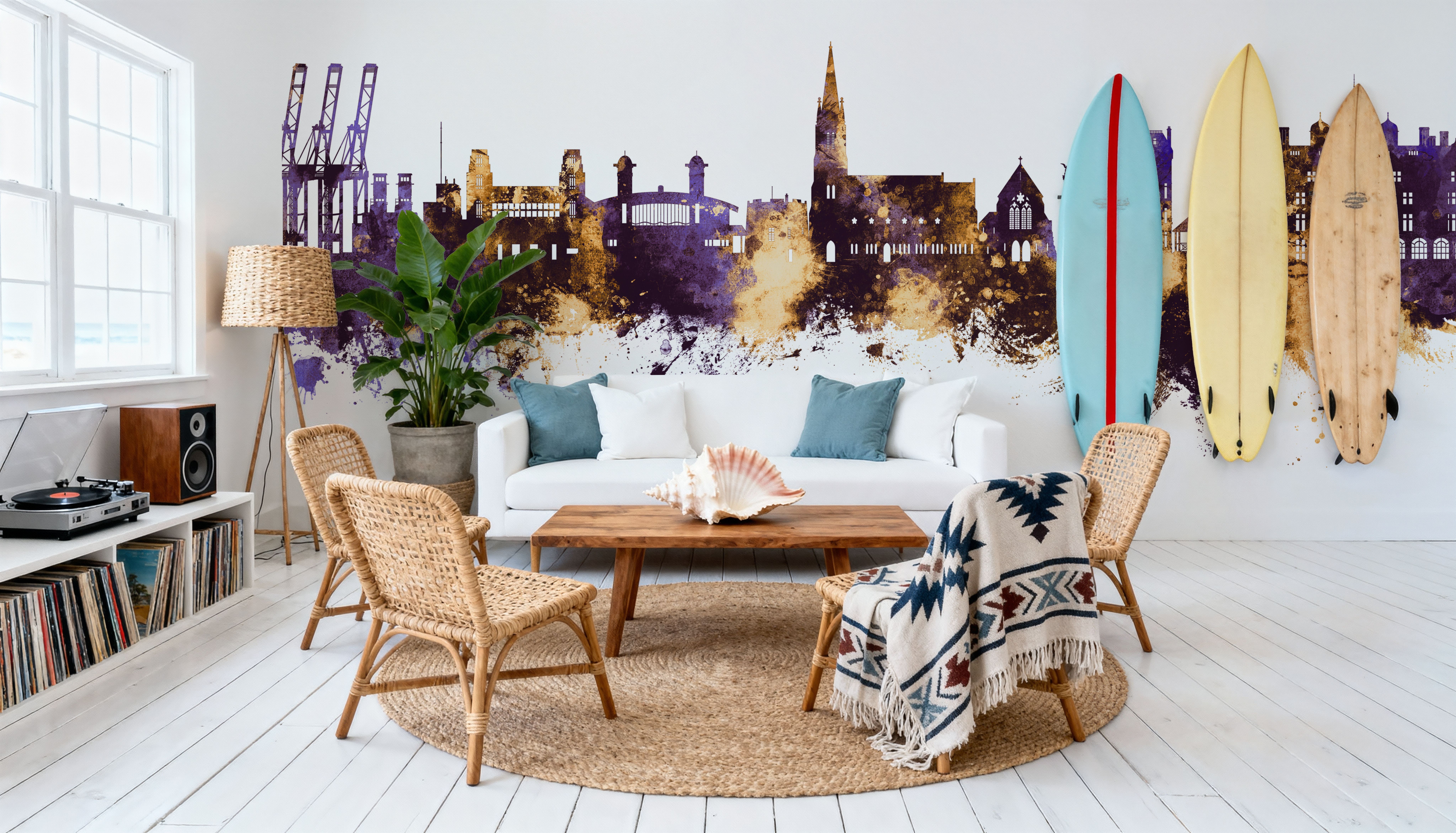 Felixstowe England Skyline Purple & Gold