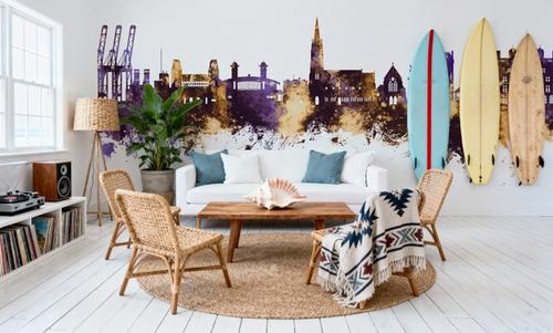 Felixstowe England Skyline Purple & Gold