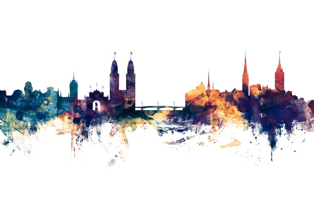 Zurich Switzerland Skyline Blue & Bronze