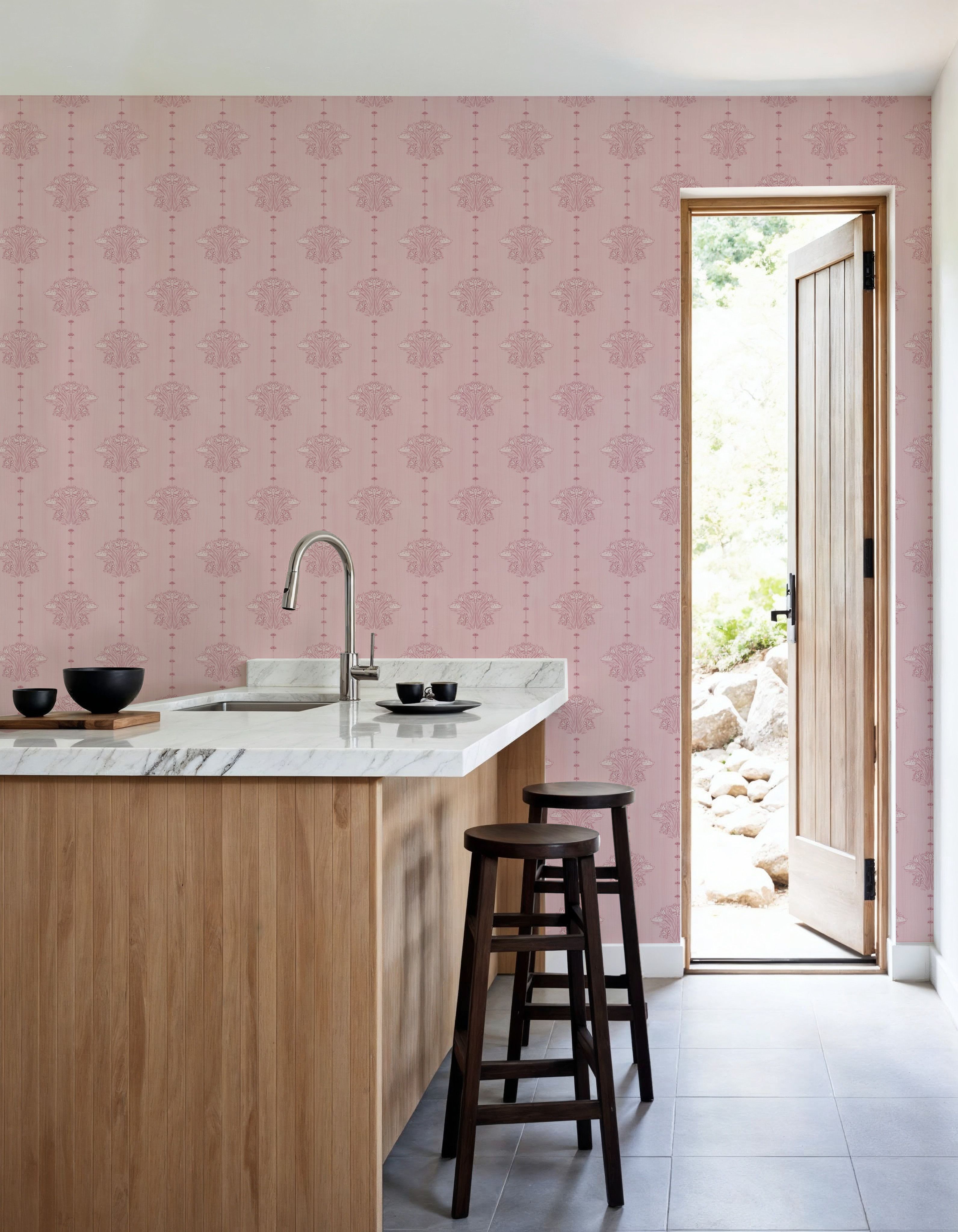 Block Print Water Lily Stripes, Blush