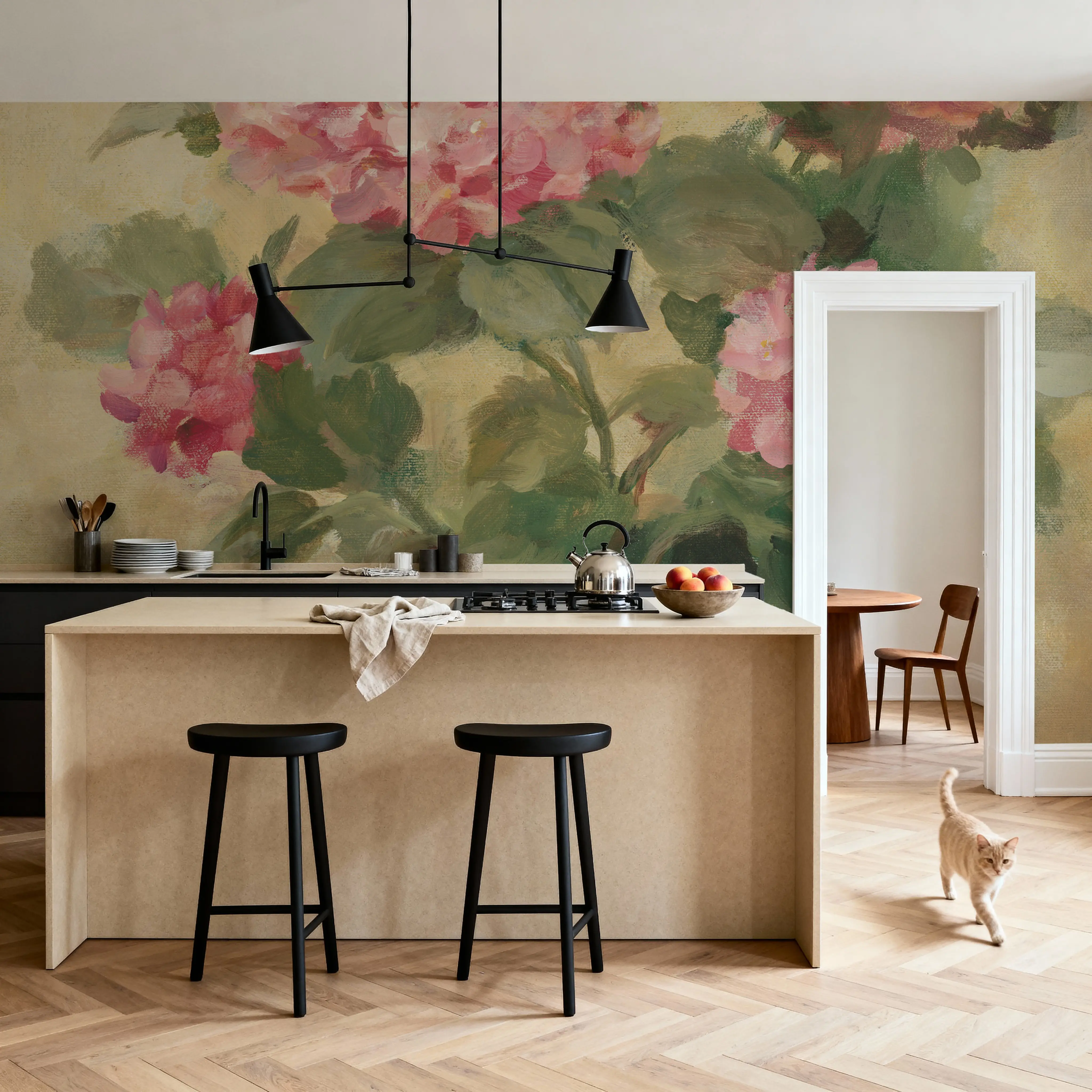 Papier Peint Panoramique - Pot of Pink Hydrangea - Floral Nature - Rose - Salle à manger - Wallism France - Encollage au mur ou Autocollant