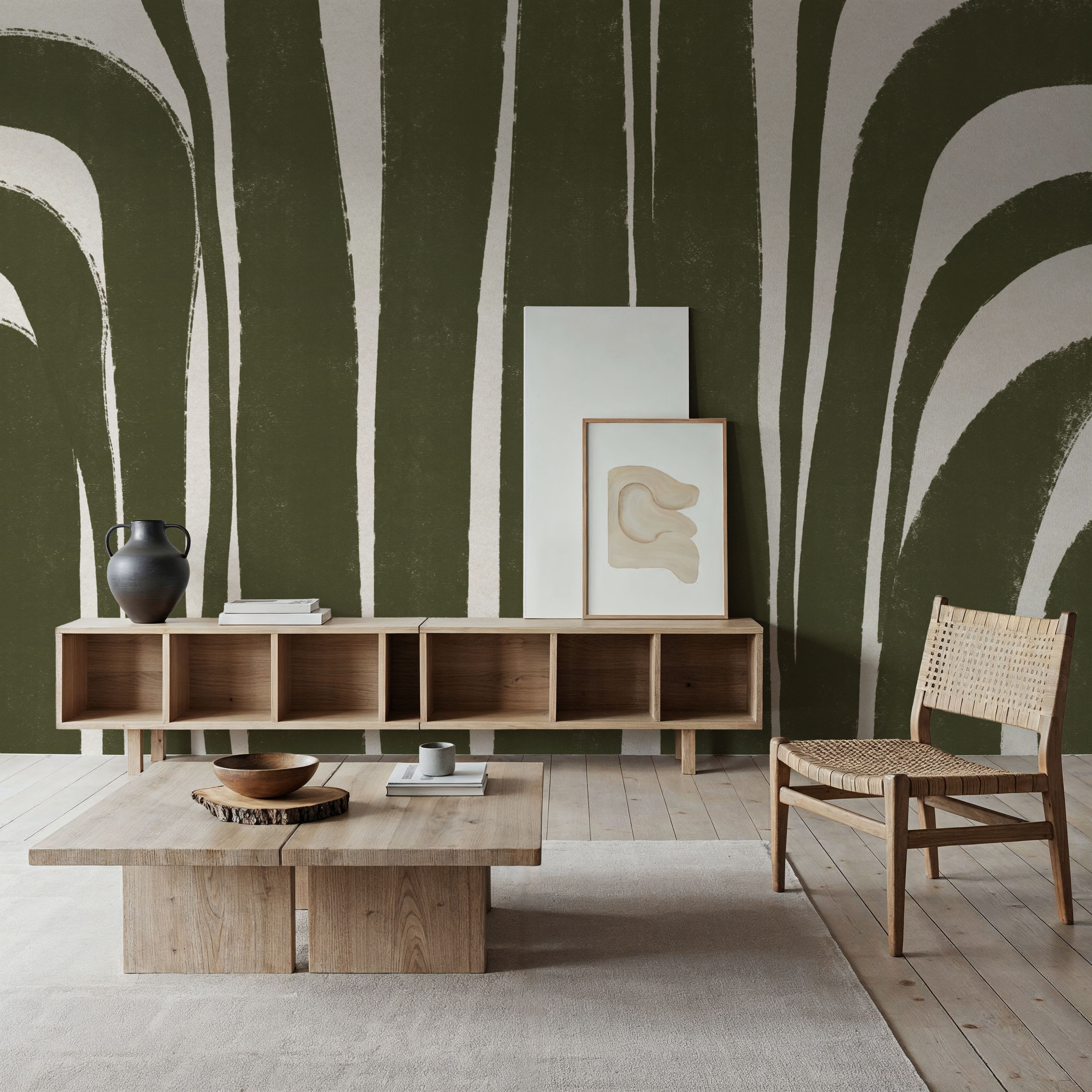 Wall Mural - Organic Abstract I - Abstract mural wallpaper - Green - Hallway staircases - Wallism US - Premium, Textured or Peel & Stick