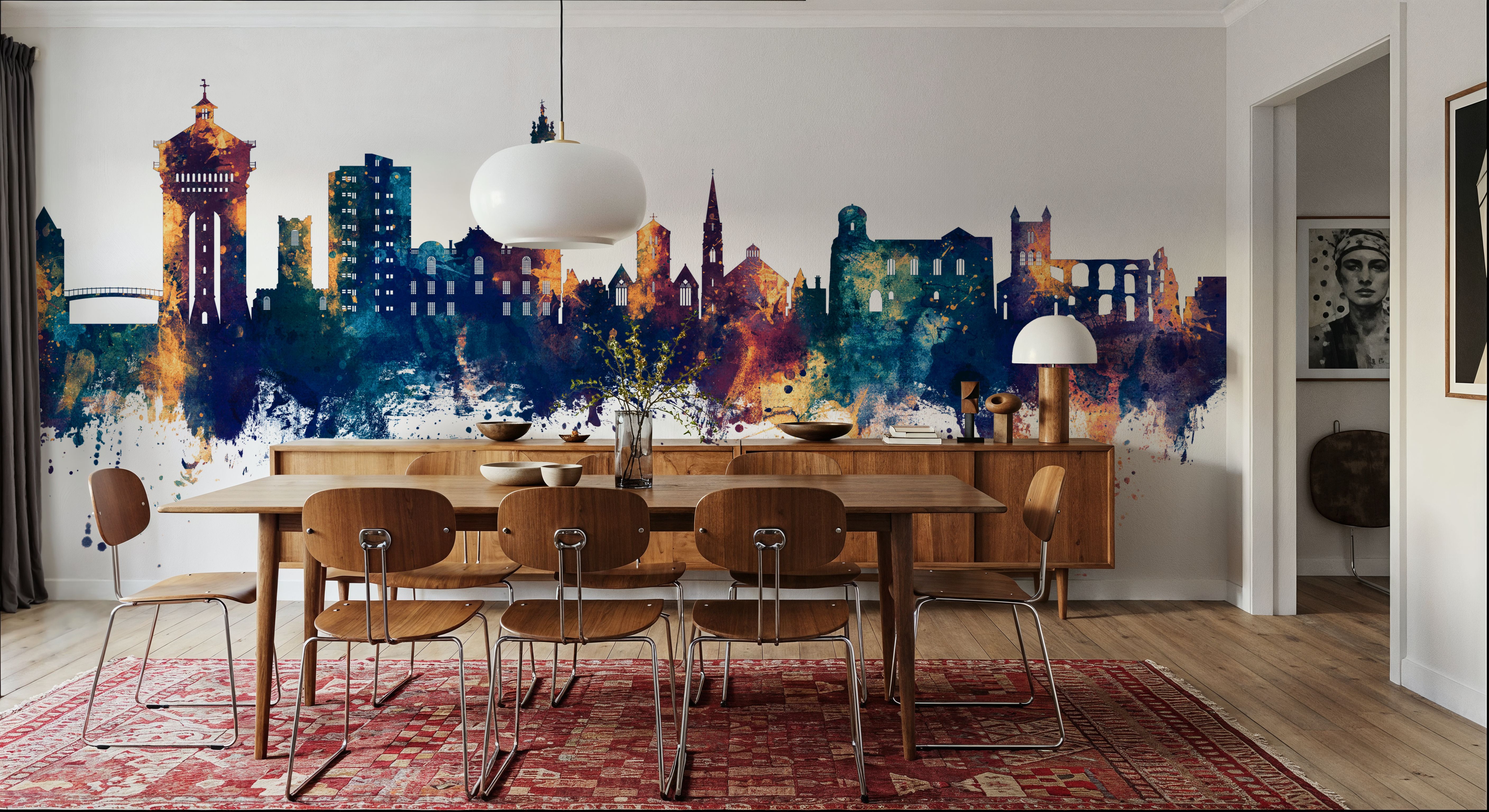 Colchester England Skyline Blue & Bronze, Wallpaper