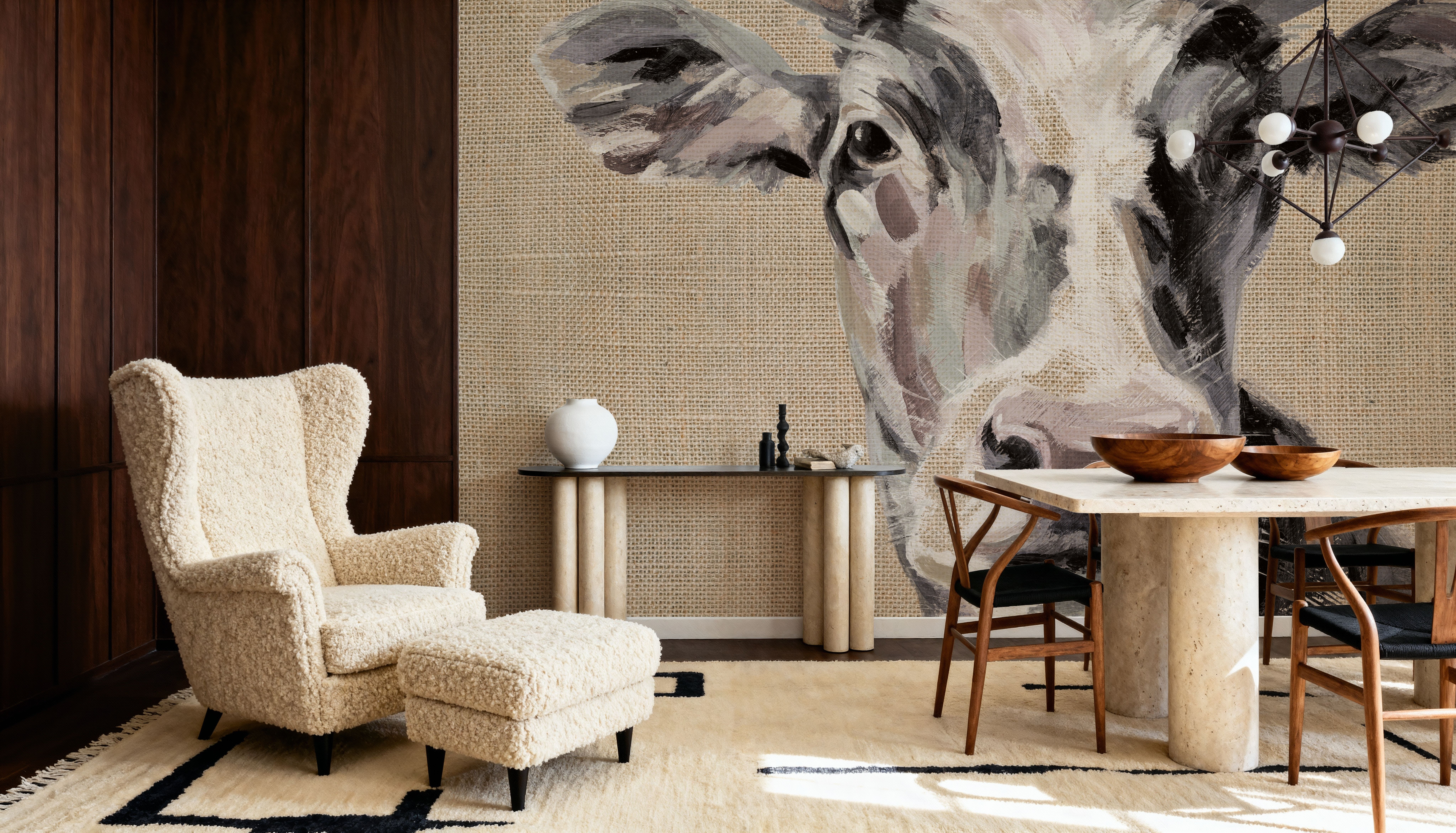 Expressionistic Cow II Neutral Burlap