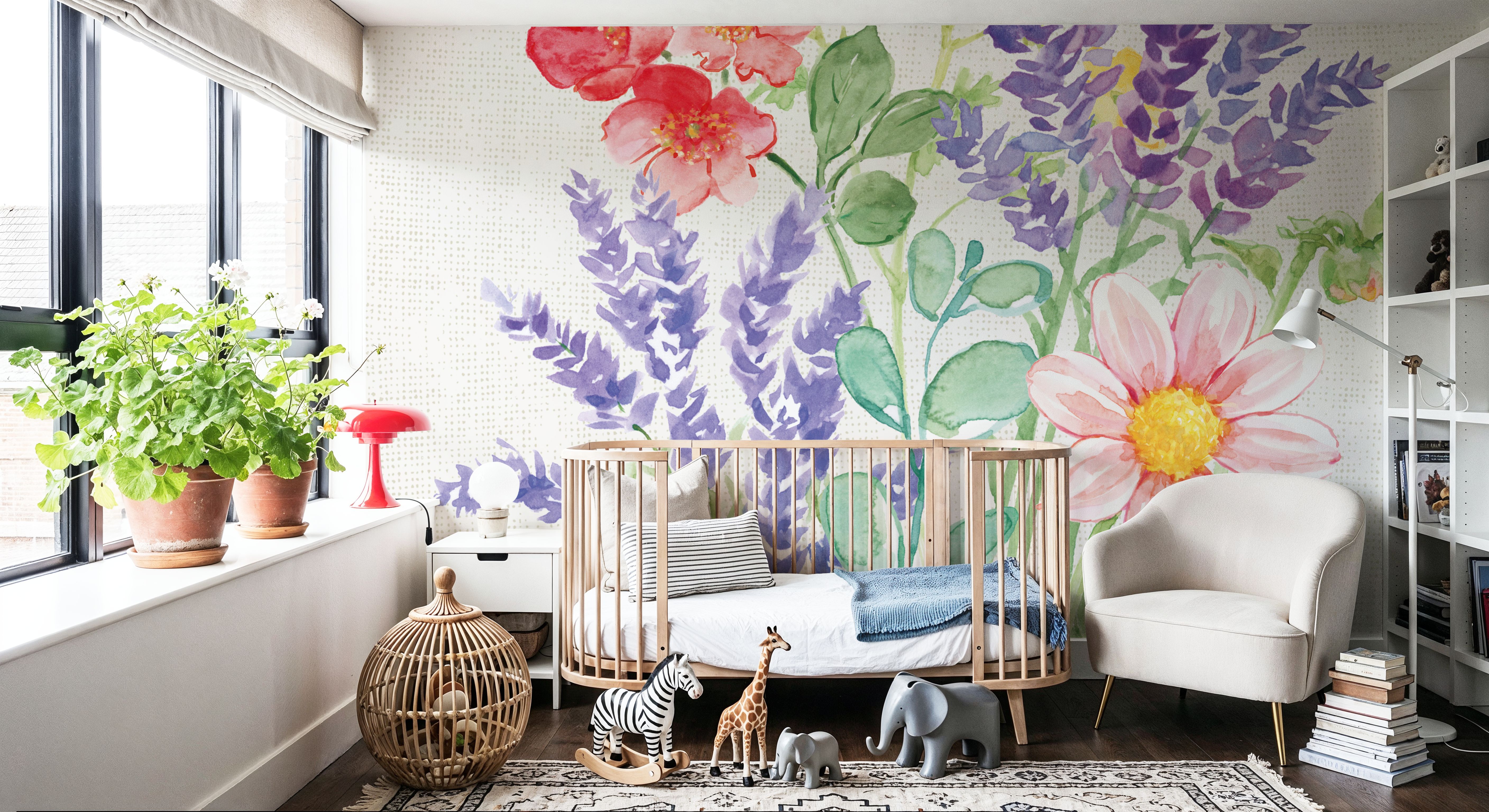 Wall Mural - Fresh Floral II - Floral Animals mural wallpaper - Kids' Room - Wallism US - Premium, Textured or Peel & Stick